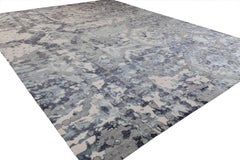 'Denali, Ivory/Indigo' Hand-Knotted Tibetan Rug Made in Nepal by New Moon Rugs