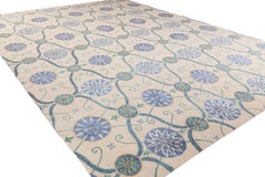 'Josephine, Ivory/Blue' Hand-Knotted Tibetan Rug Made in Nepal by New Moon Rugs