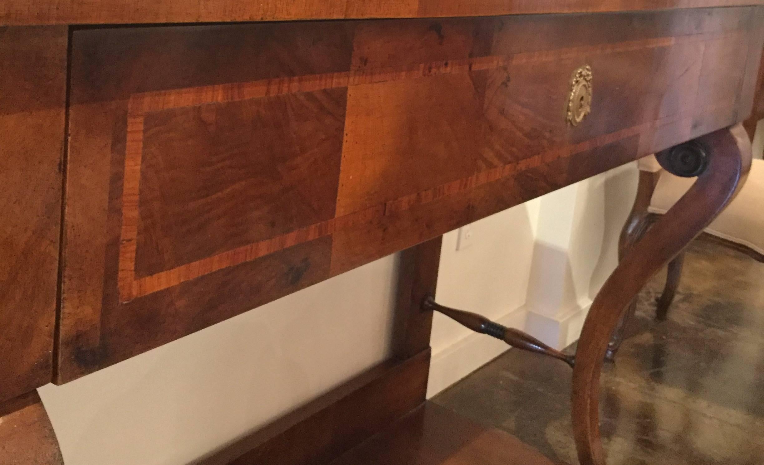 Late 20th Century Empire Style Walnut Inlaid Console For Sale