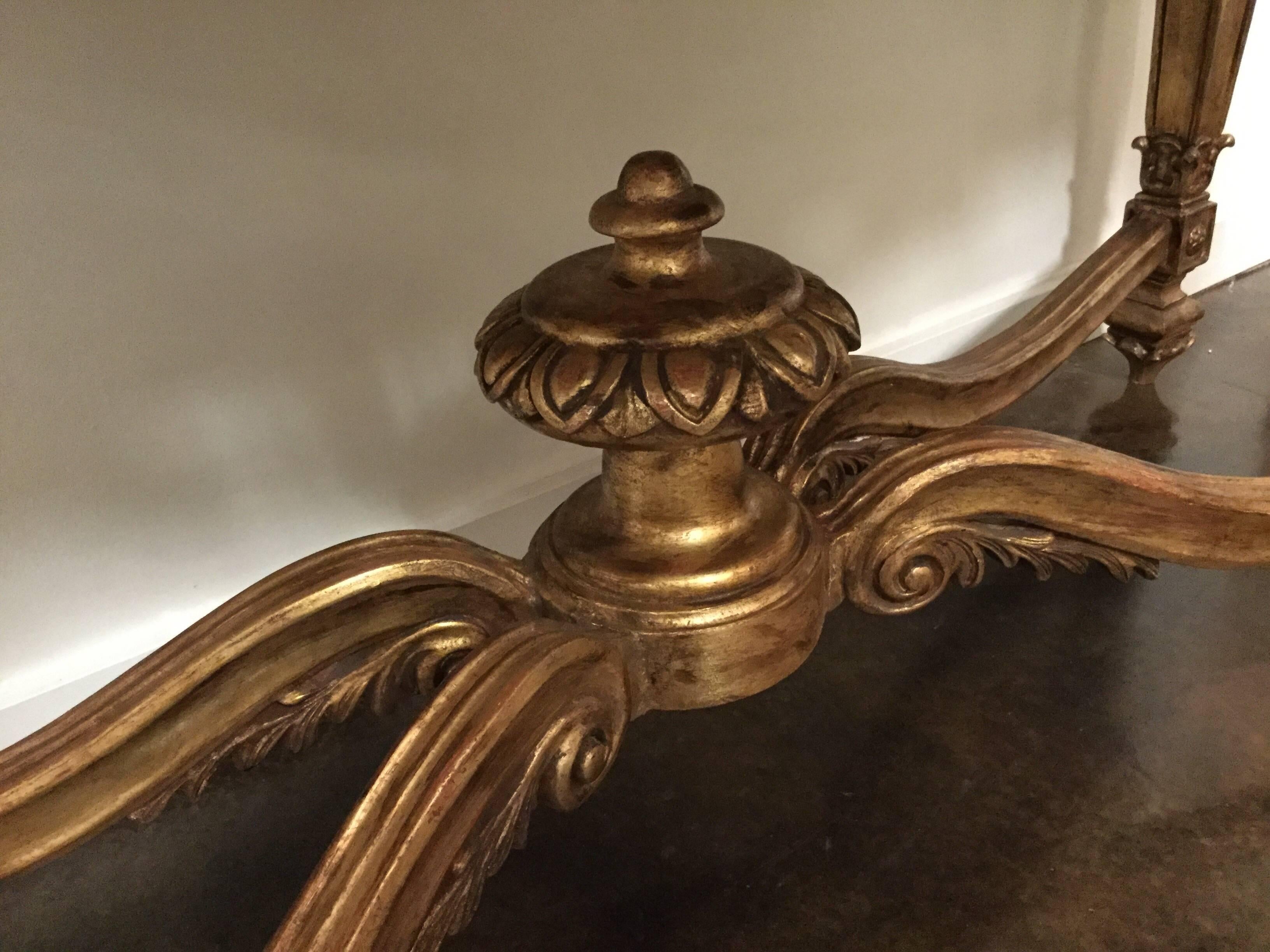 Louis XVI Style Hand-Carved Console with Italian Marble and Antiqued Gold Gilt For Sale 4