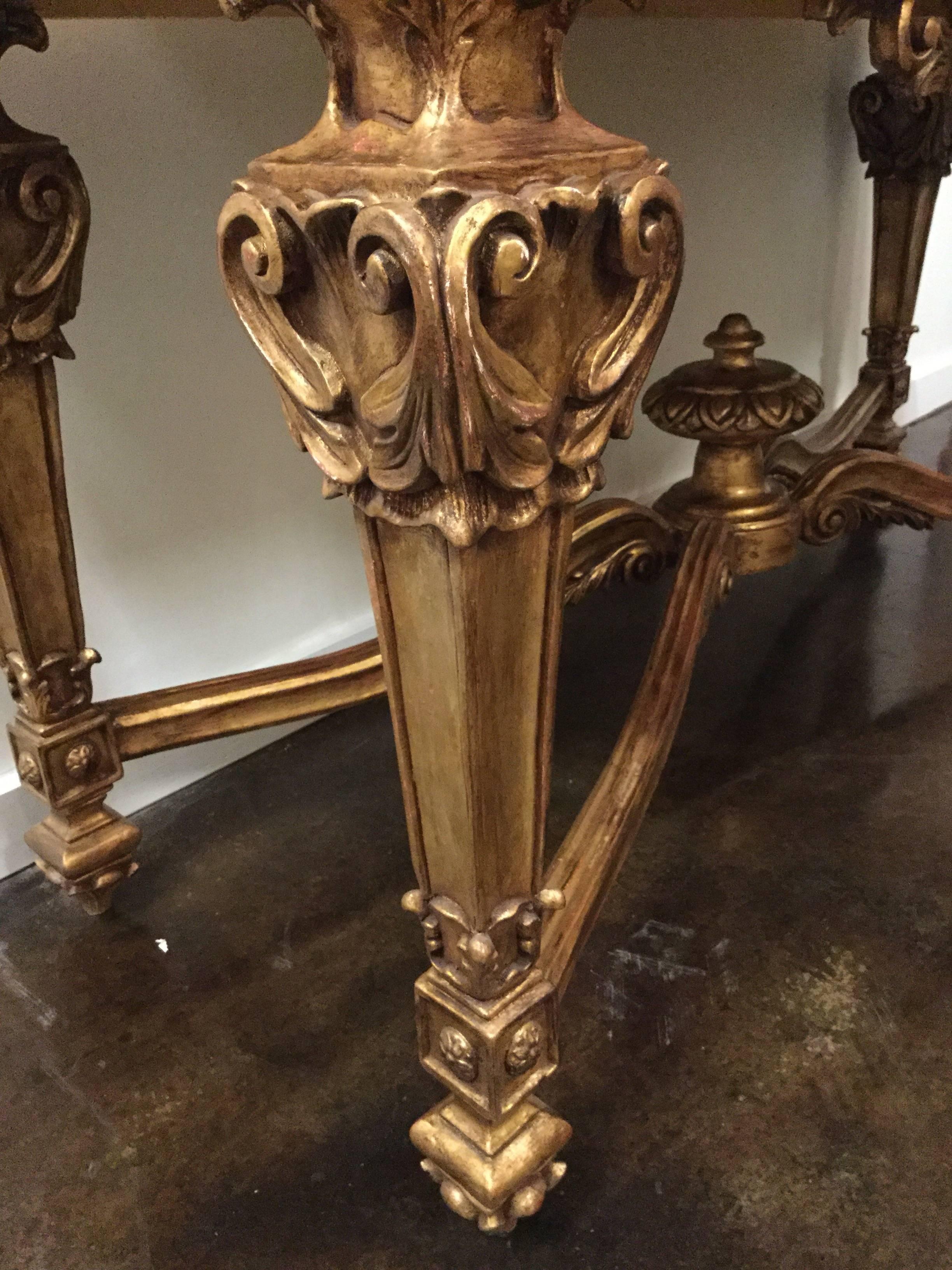 Louis XVI Style Hand-Carved Console with Italian Marble and Antiqued Gold Gilt For Sale 5