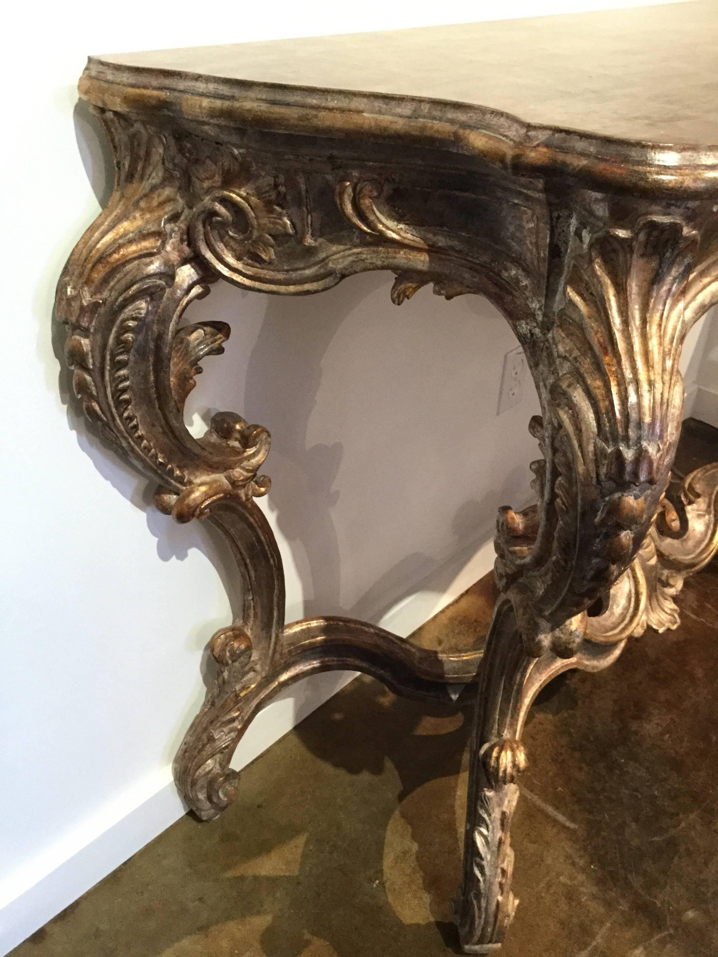 Rococo Style Hand-Carved Wall Console, circa 1960 1