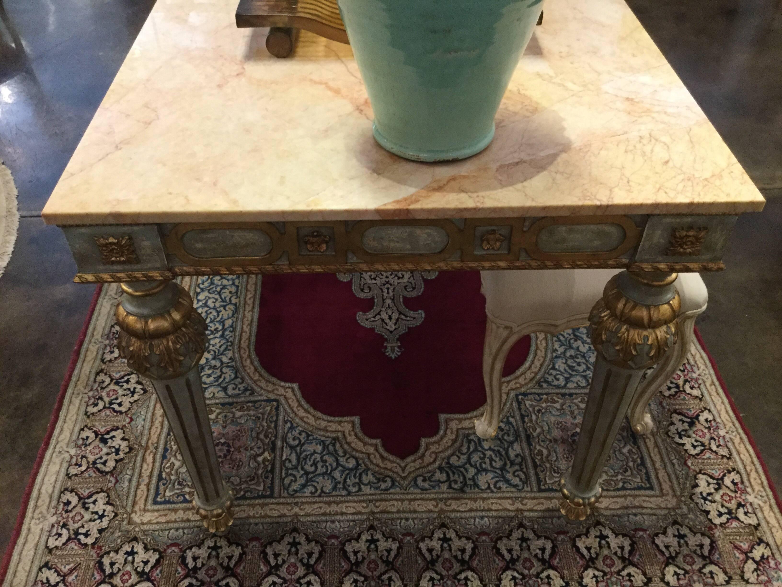 Other 18th Century Venetian Style Hand-Carved Marble Console Polychrome and Gold Gilt For Sale