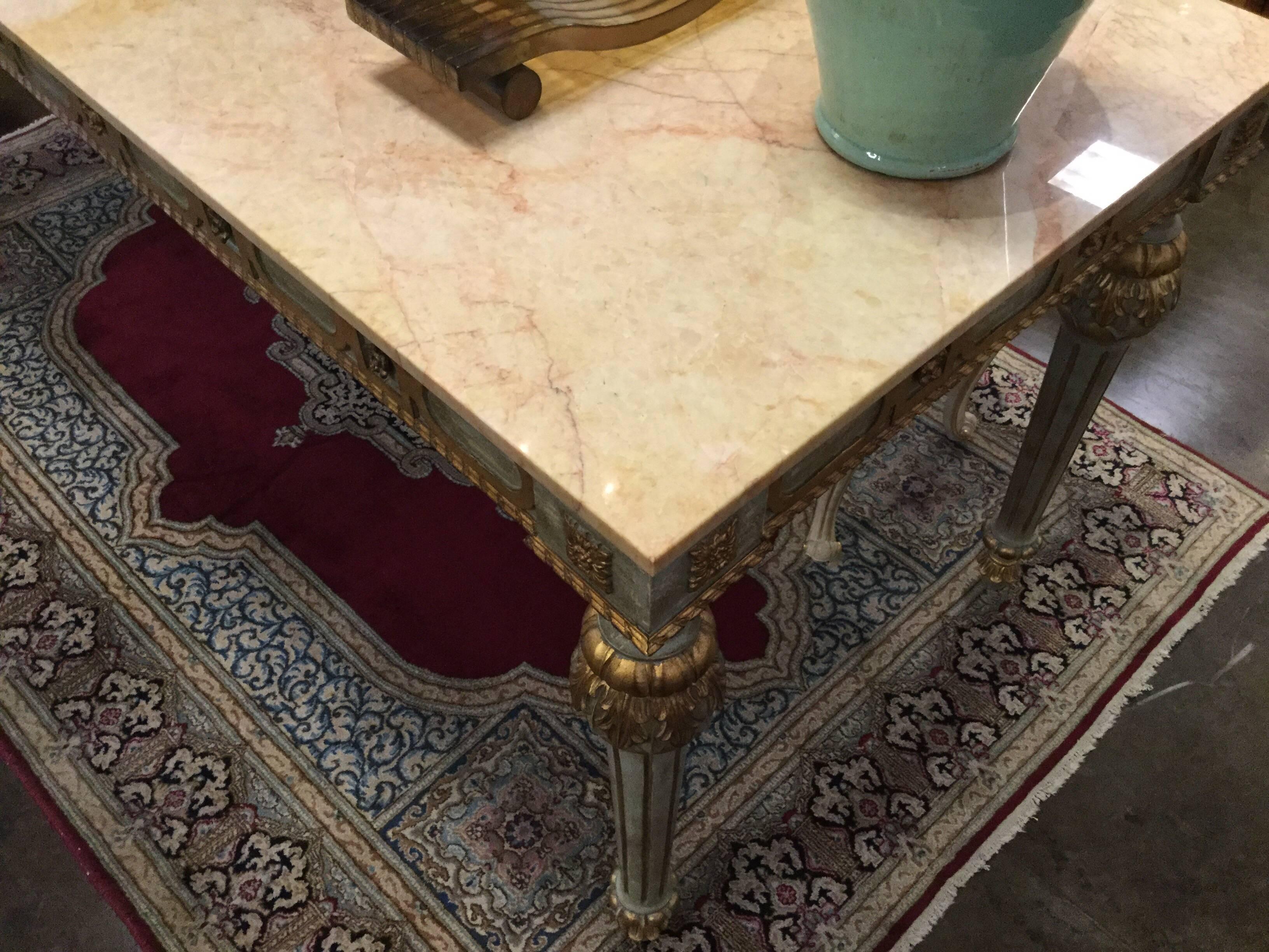 Italian 18th Century Venetian Style Hand-Carved Marble Console Polychrome and Gold Gilt For Sale