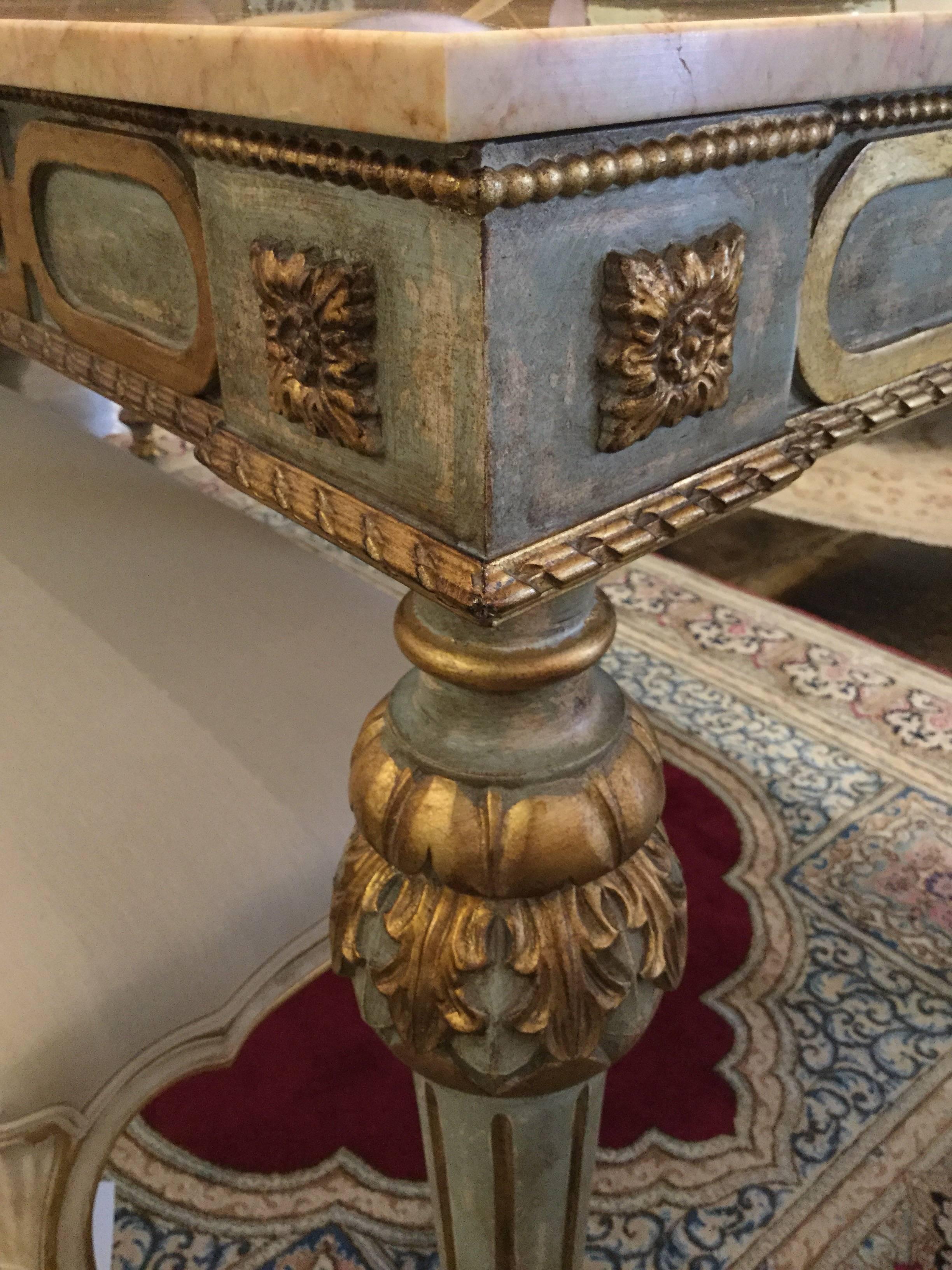 18th Century Venetian Style Hand-Carved Marble Console Polychrome and Gold Gilt In Excellent Condition For Sale In Dallas, TX