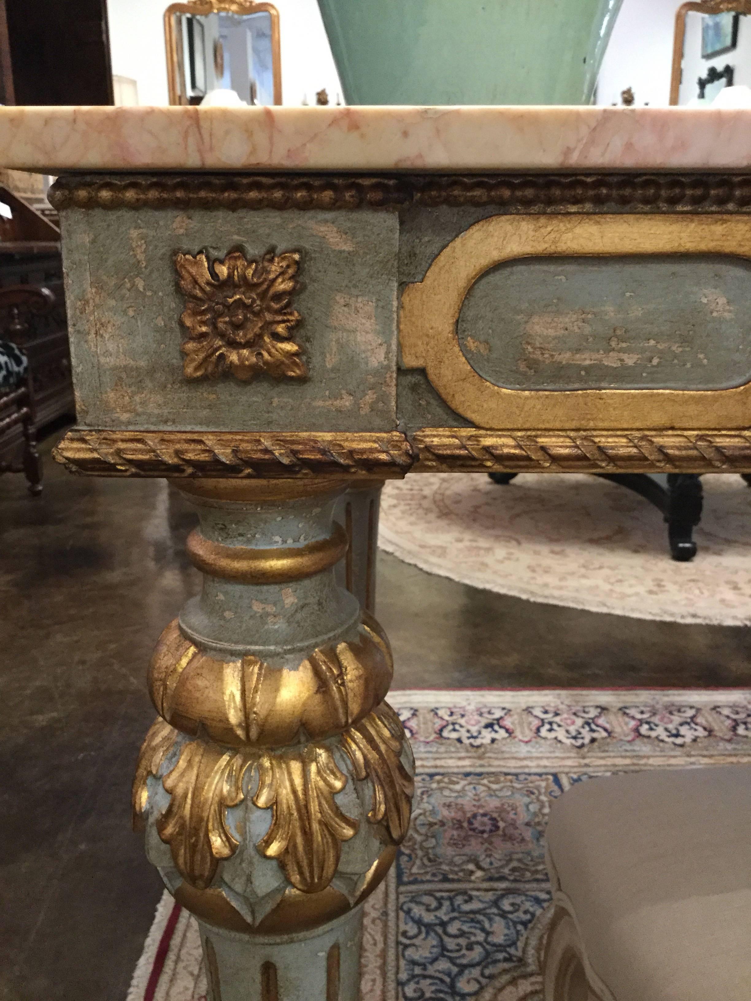 Late 20th Century 18th Century Venetian Style Hand-Carved Marble Console Polychrome and Gold Gilt For Sale