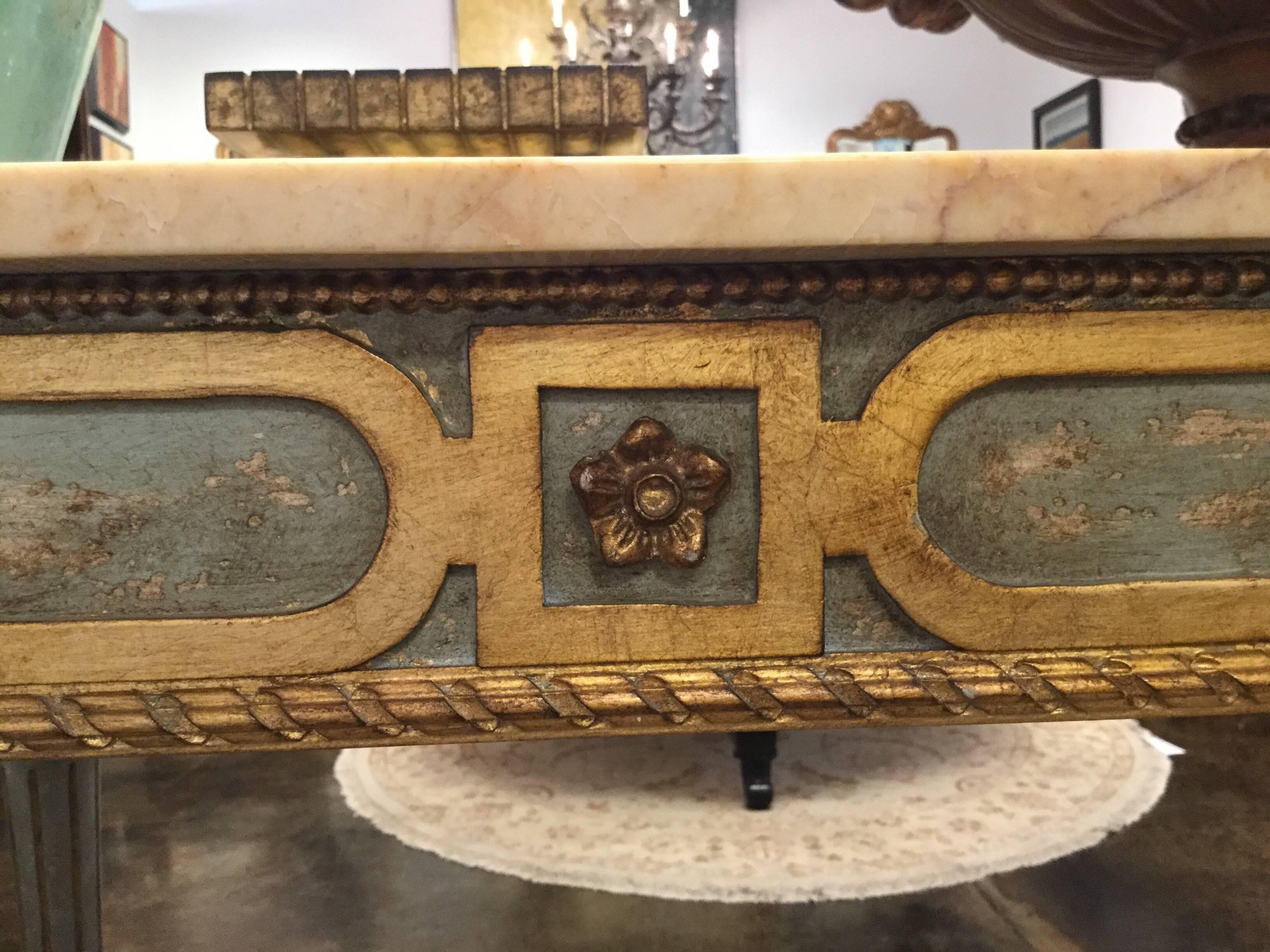 18th Century Venetian Style Hand-Carved Marble Console Polychrome and Gold Gilt For Sale 1