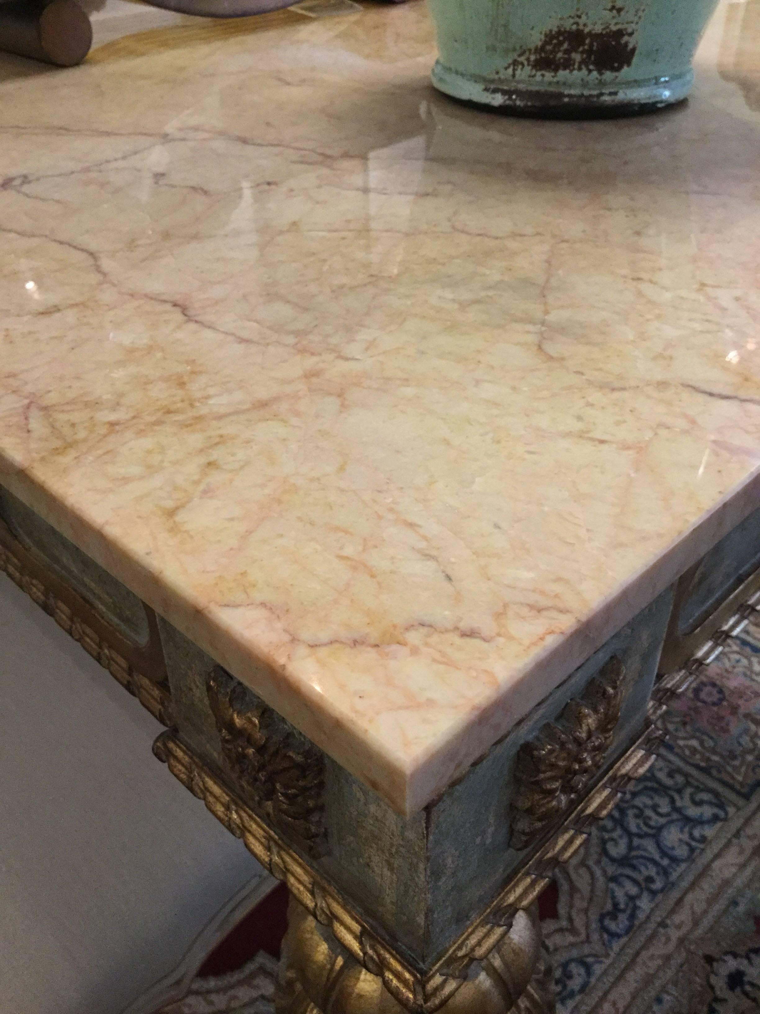 18th Century Venetian Style Hand-Carved Marble Console Polychrome and Gold Gilt For Sale 2