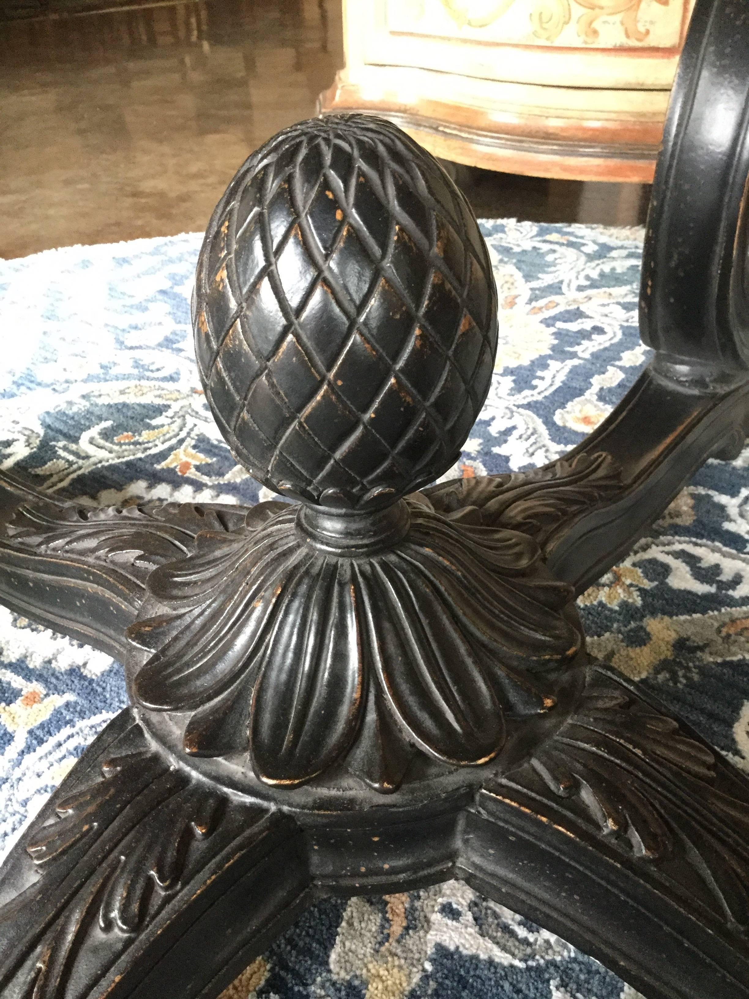 Empire Revival Round Empire Style Black Marble Center Table Hand-Carved Base For Sale