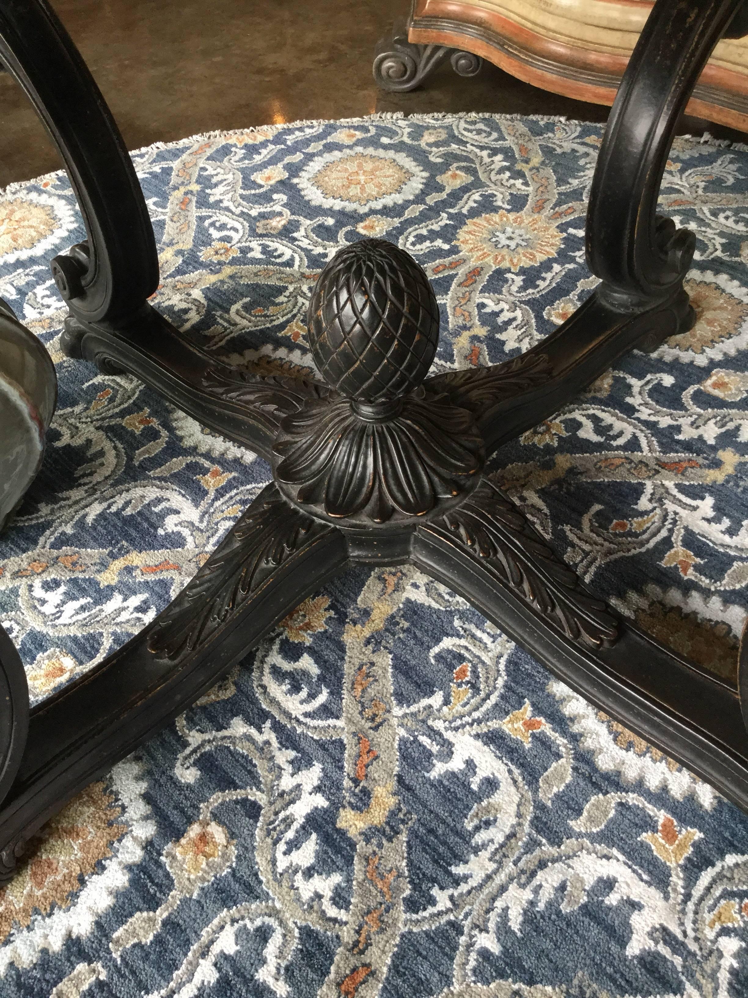 Italian Round Empire Style Black Marble Center Table Hand-Carved Base For Sale