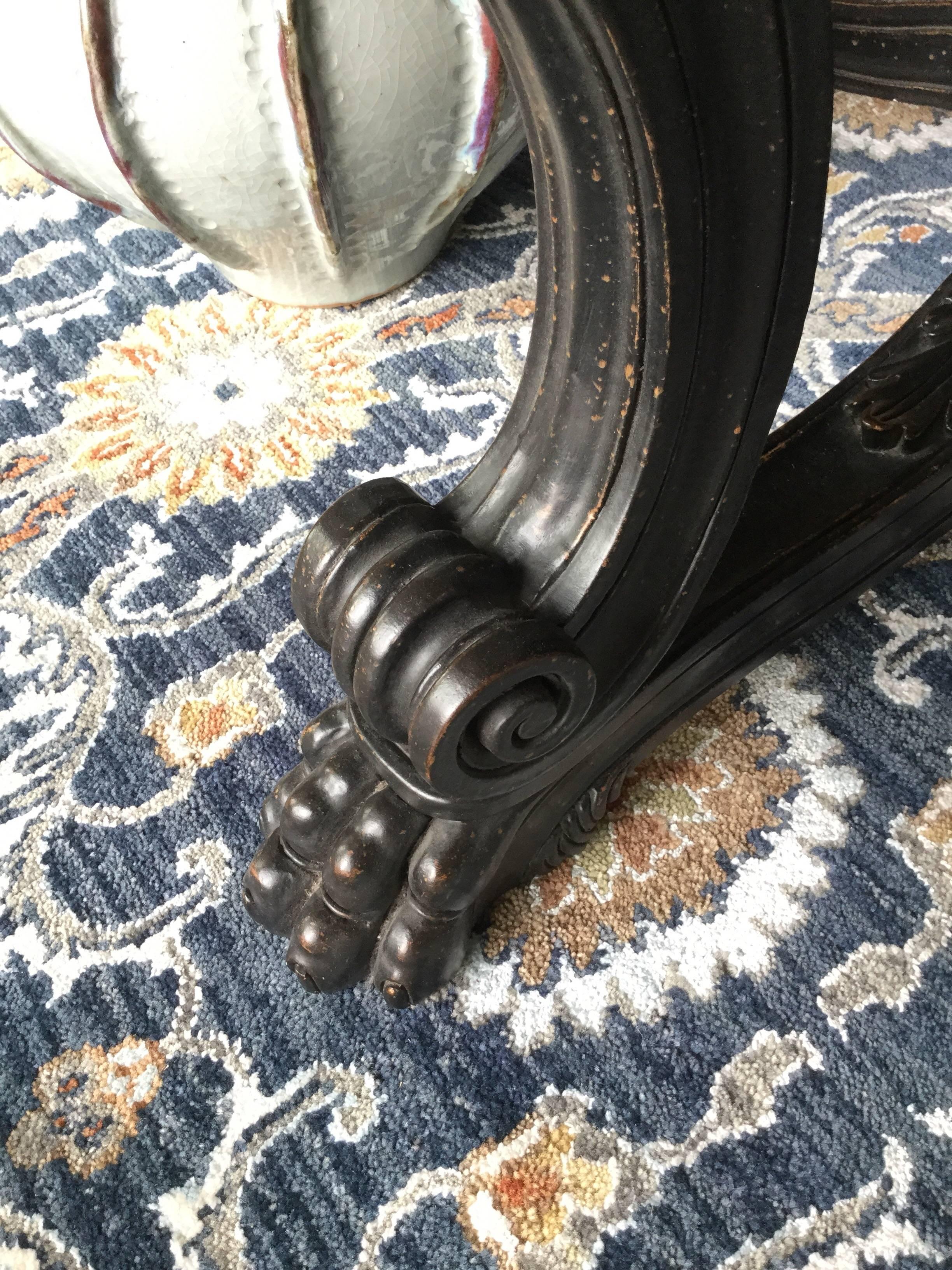 Round Empire Style Black Marble Center Table Hand-Carved Base For Sale 1