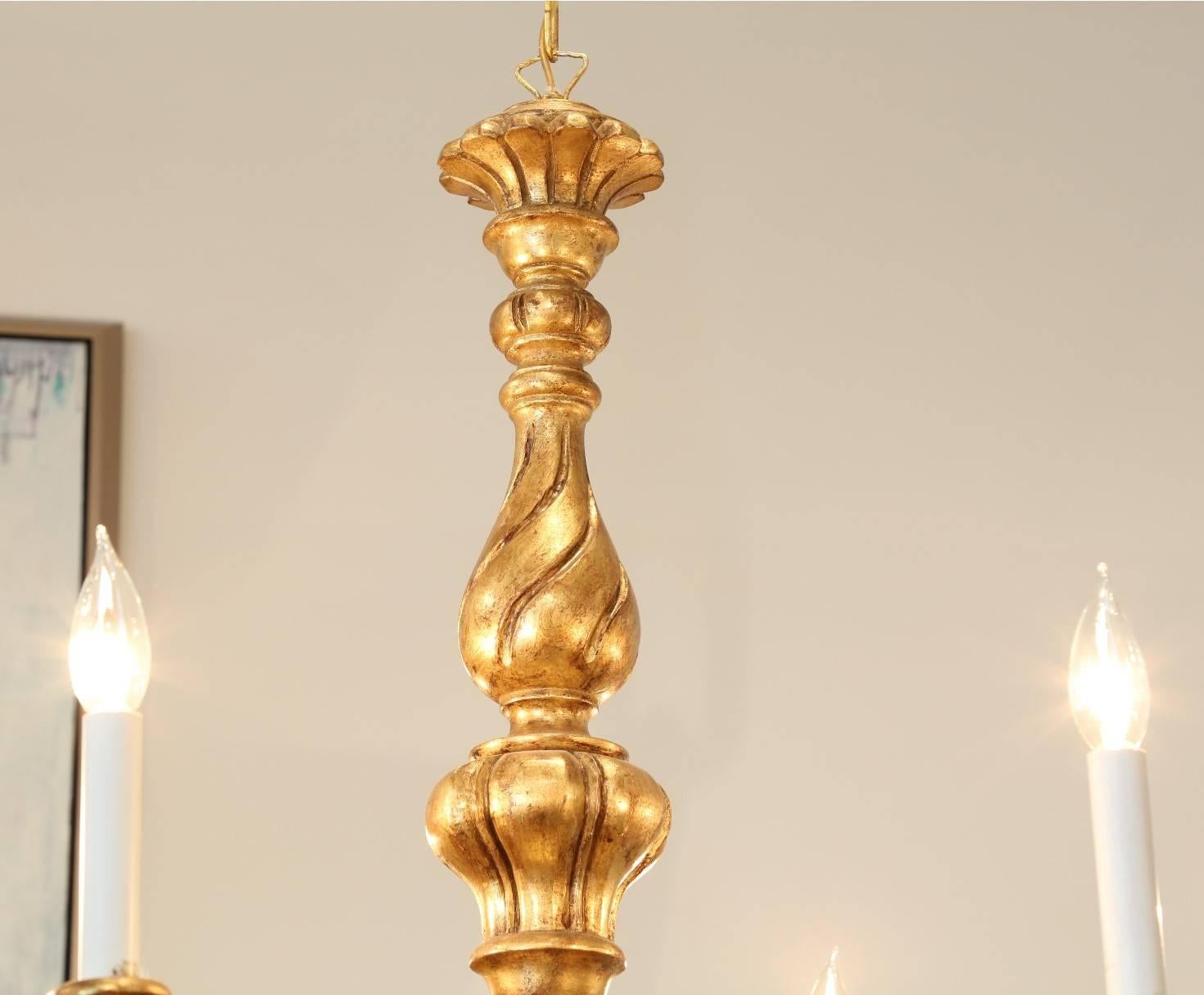 Renaissance Hand-Carved Six-Light Gold Gilt Chandelier For Sale