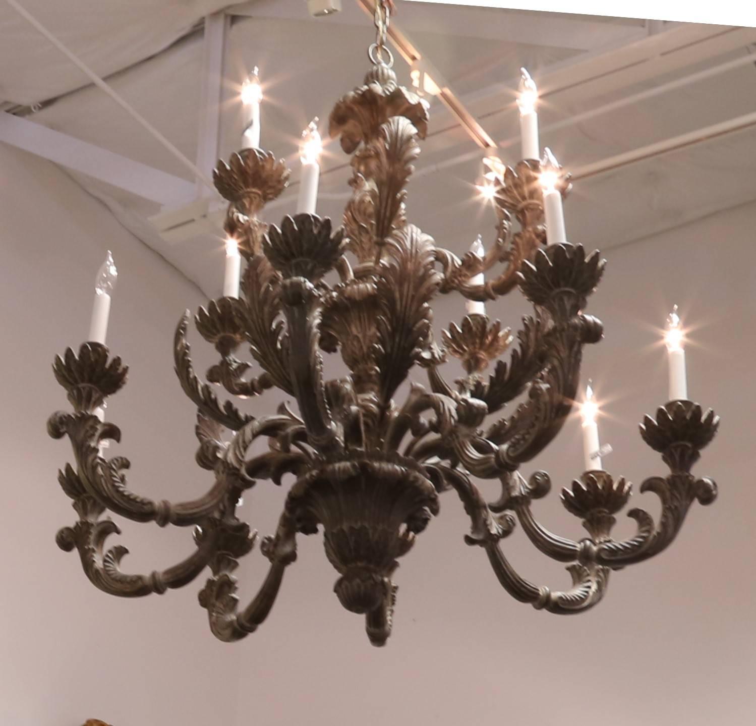 18th Century Renaissance Hand-Carved Chandelier Recreation in Oxidized Silver In Excellent Condition For Sale In Dallas, TX