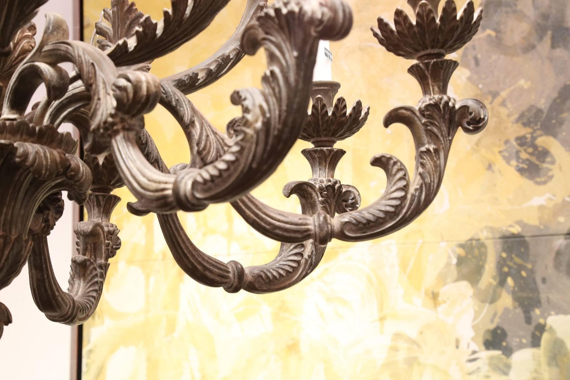 18th Century Renaissance Hand-Carved Chandelier Recreation in Oxidized Silver For Sale 2