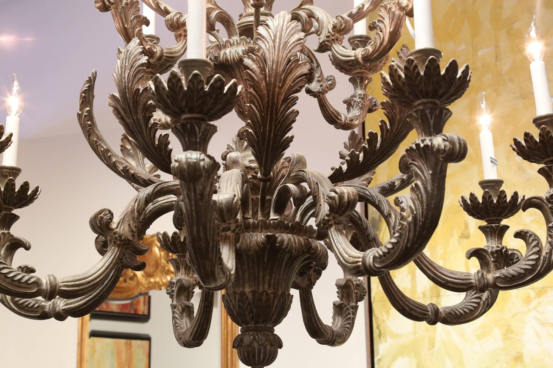 18th Century Renaissance Hand-Carved Chandelier Recreation in Oxidized Silver For Sale 4
