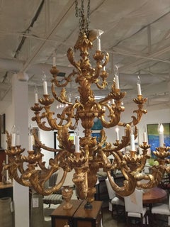 18th Century Renaissance Recreation Hand-Carved Chandelier in Gold Gilt Finish