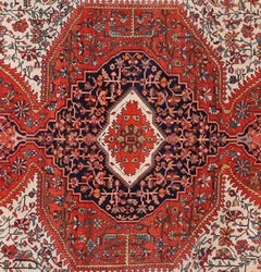 Handwoven Antique Persian Farahan circa 1910 in Terracotta and Ivory