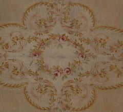 Handwoven Antique Savonnerie Rug circa 1910 in Soft Gold Floral Medallion