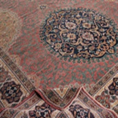 Handwoven Old Turkish Konya Rug Terracotta Gold Navy