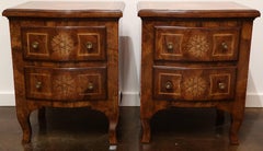 Pair of Shaped Walnut Nightstands in Oysterwood and Maple Inlay