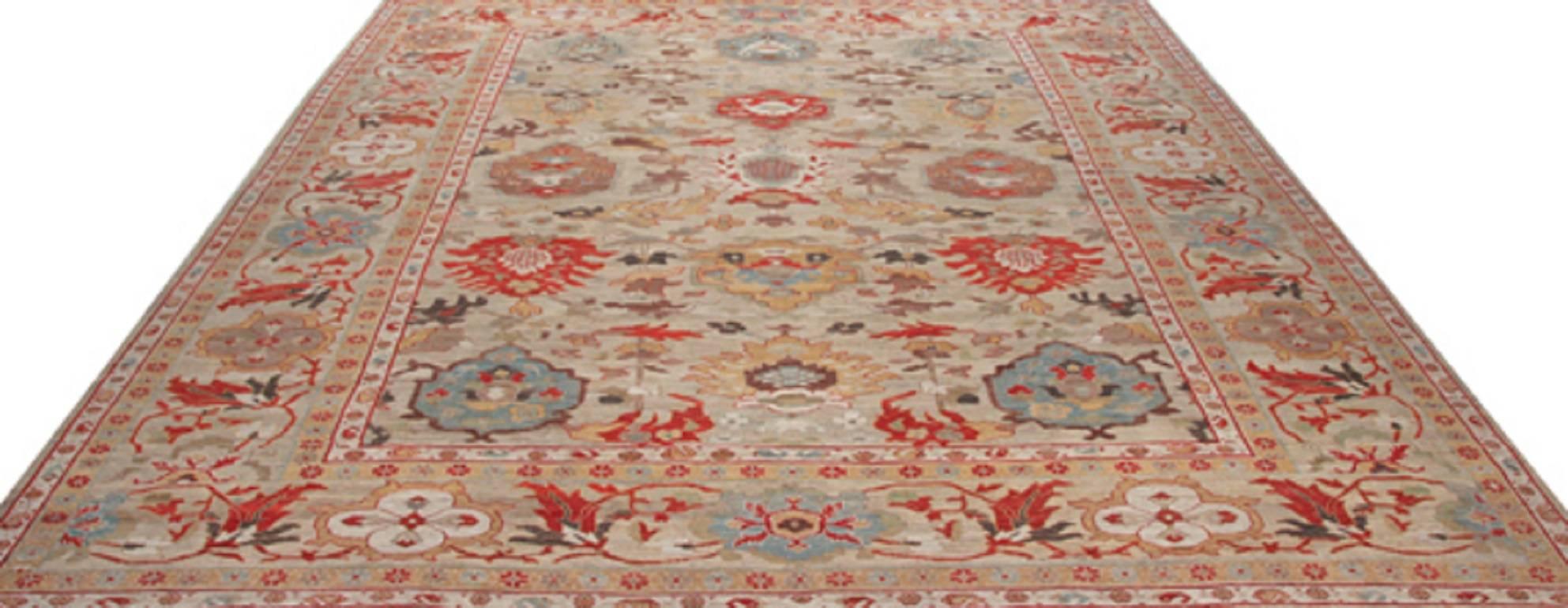 Handwoven Persian Sultanabad Recreation Taupe In Excellent Condition For Sale In Dallas, TX