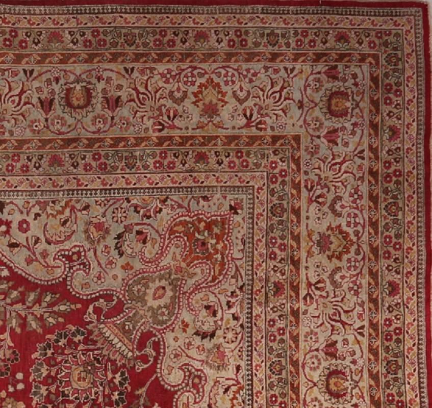 Other Handwoven Persian Mashad Rug in Red with Scalloped Medallion For Sale