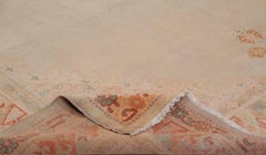 Antique Turkish Oushak Champagne and Salmon with Geometric Medallion, circa 1910