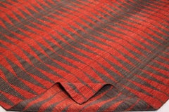 Modern Handwoven Indian Durry Bamboo Silk in Red and Black