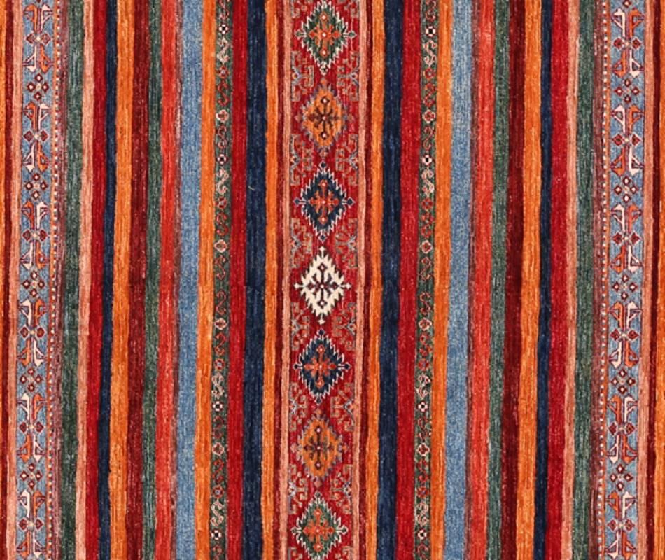 Late 20th Century Modern Handwoven Turkmenistan Rug with Geometric Motif For Sale