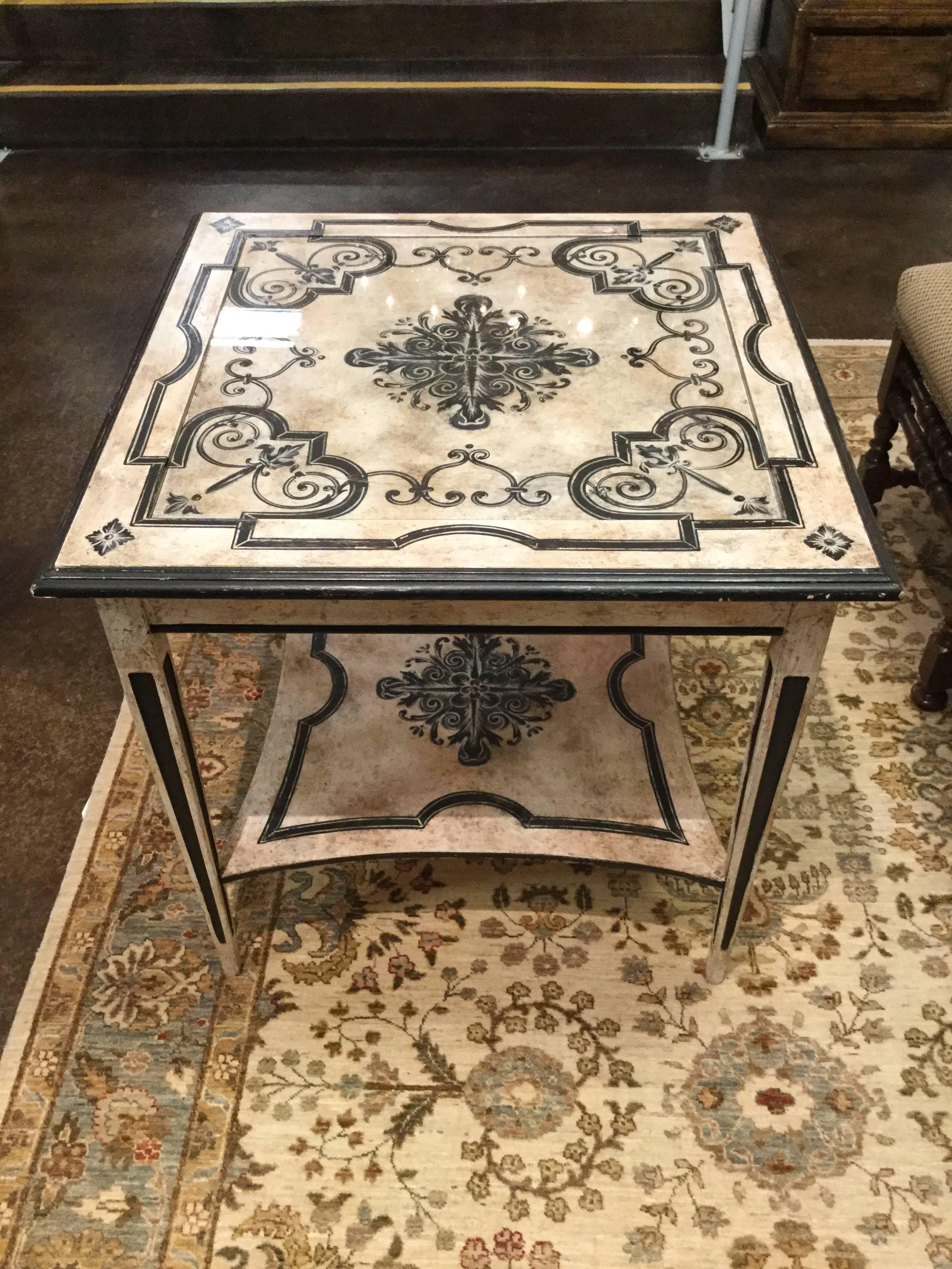 Other Hand-Painted Occasional Table with Inset Glass Top - FREE LOCAL DELIVERY For Sale