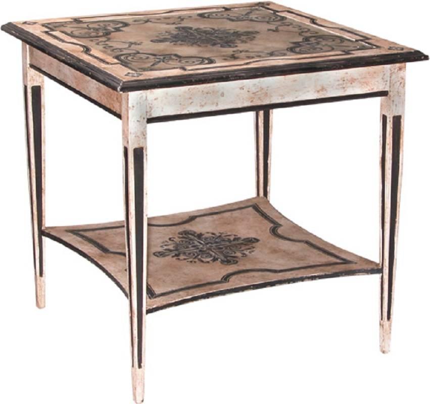 Hand-Painted Occasional Table with Inset Glass Top - FREE LOCAL DELIVERY For Sale