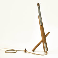 Table Lamp in Tropical Brazilian Hardwood and Stainless Steel 'Entre e Passe'