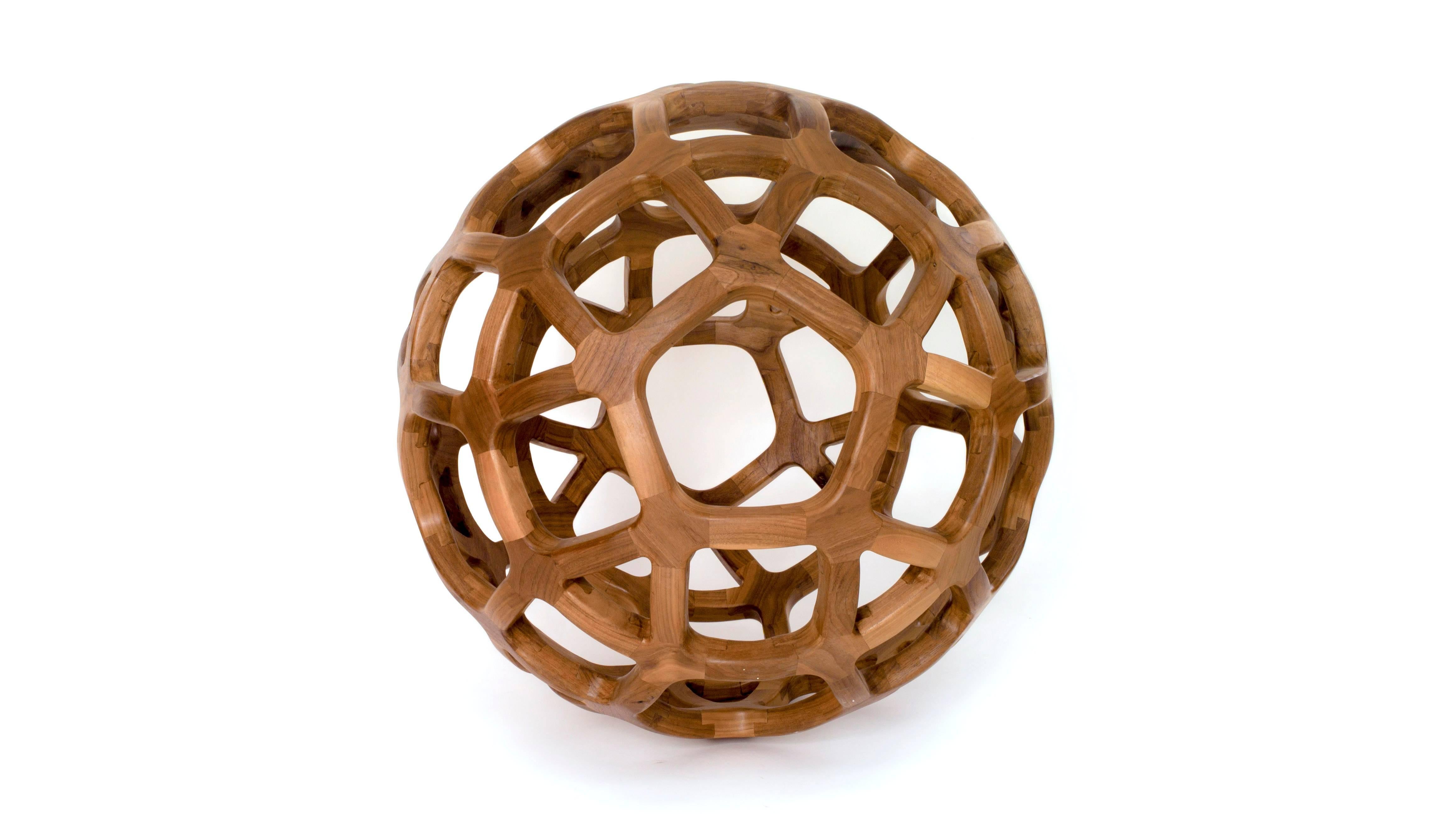 Other Contemporary Mexican Handcrafted Geometric Archimedean Sphere Walnut Sculpture For Sale