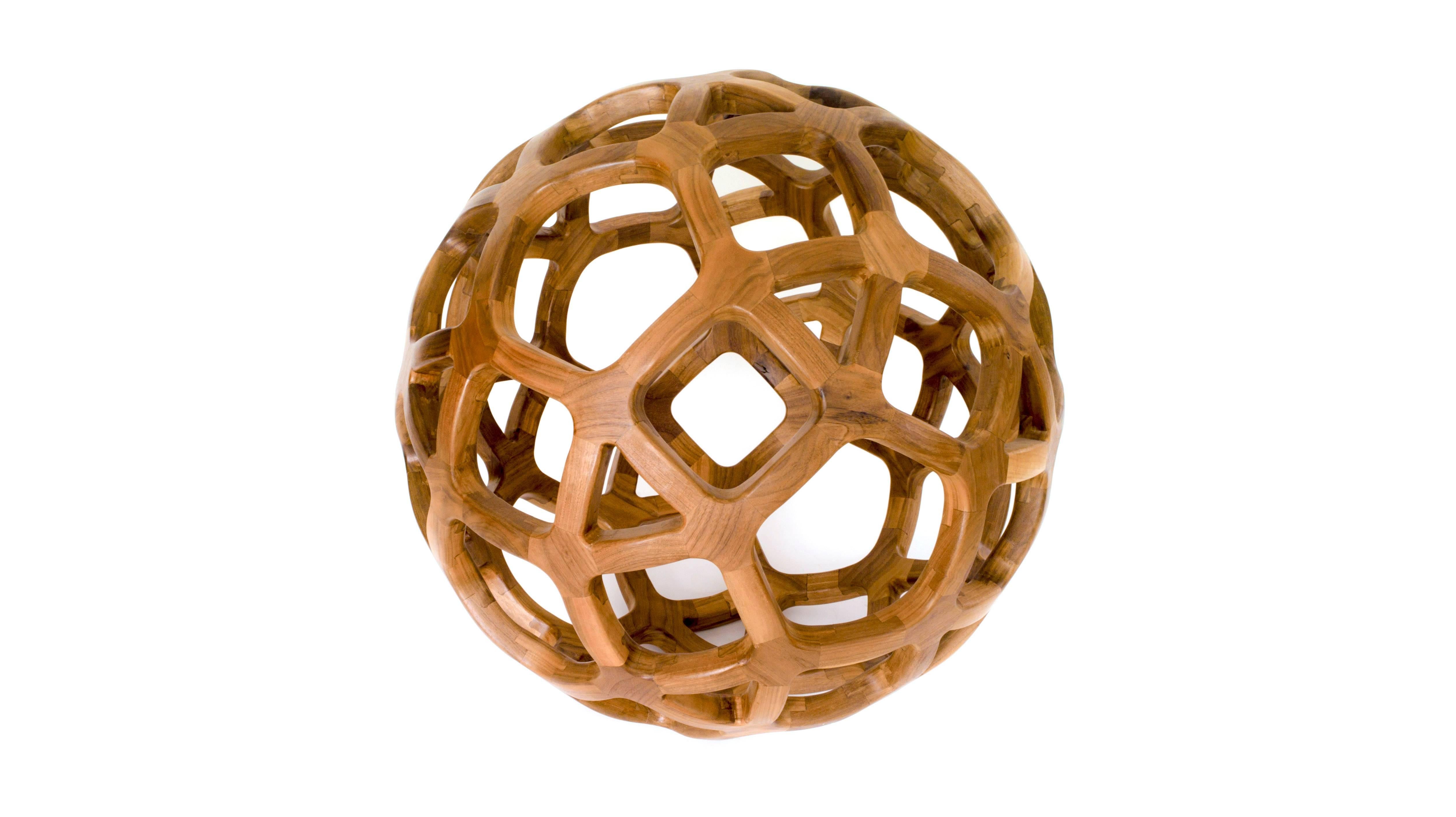 Contemporary Mexican Handcrafted Geometric Archimedean Sphere Walnut Sculpture For Sale 2