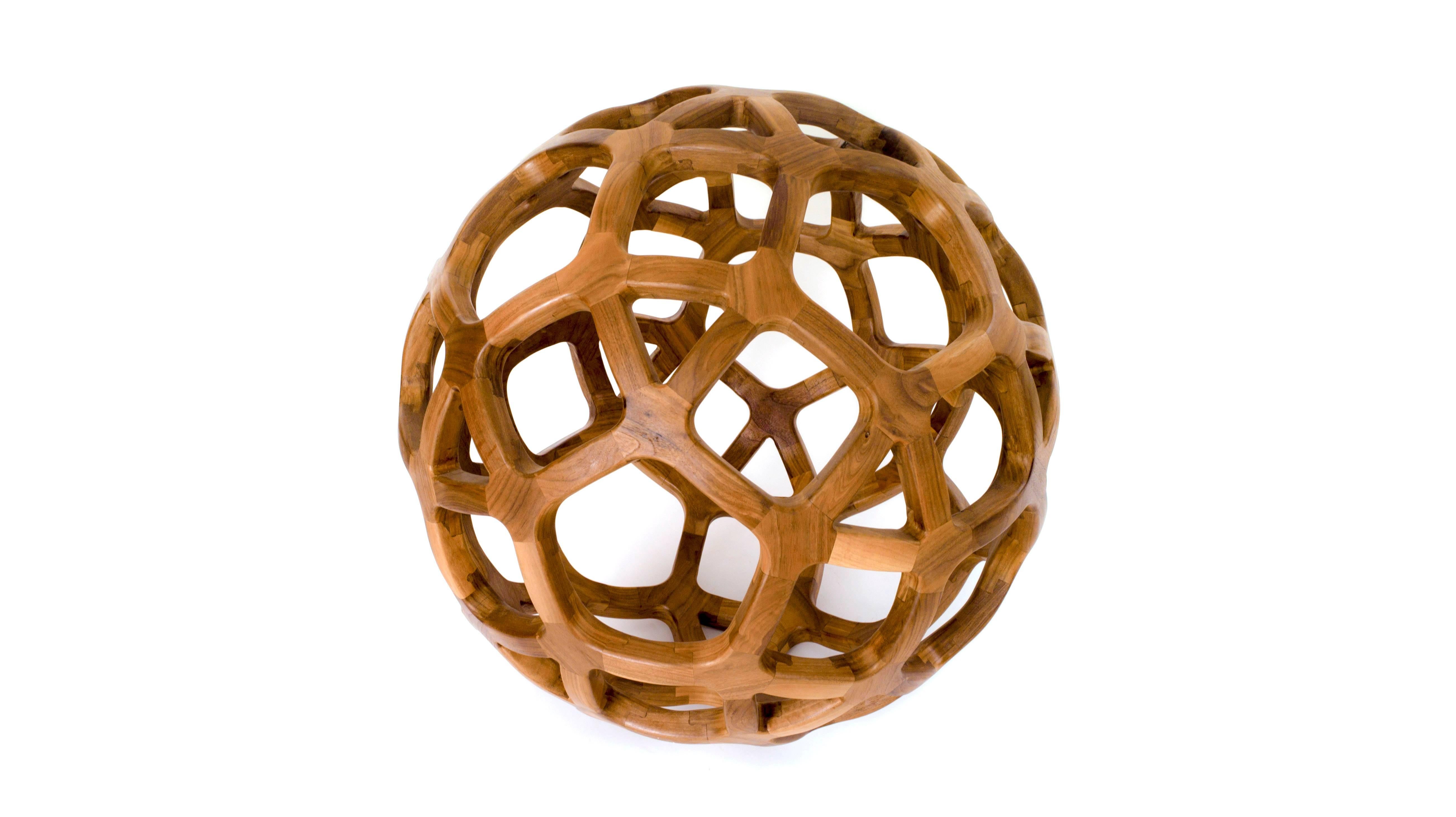 Contemporary Mexican Handcrafted Geometric Archimedean Sphere Walnut Sculpture For Sale 1