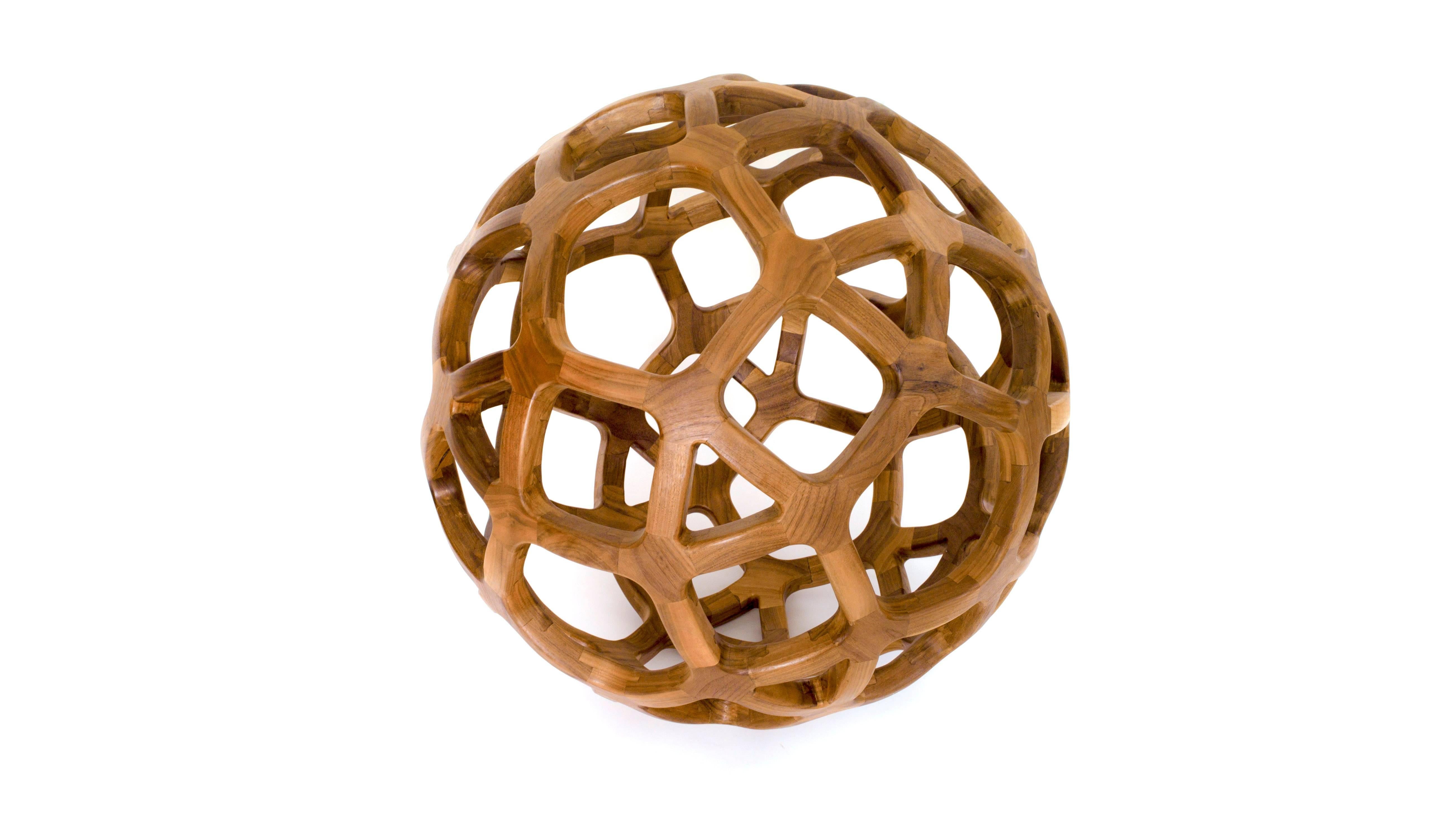 Contemporary Mexican Handcrafted Geometric Archimedean Sphere Walnut Sculpture For Sale 3