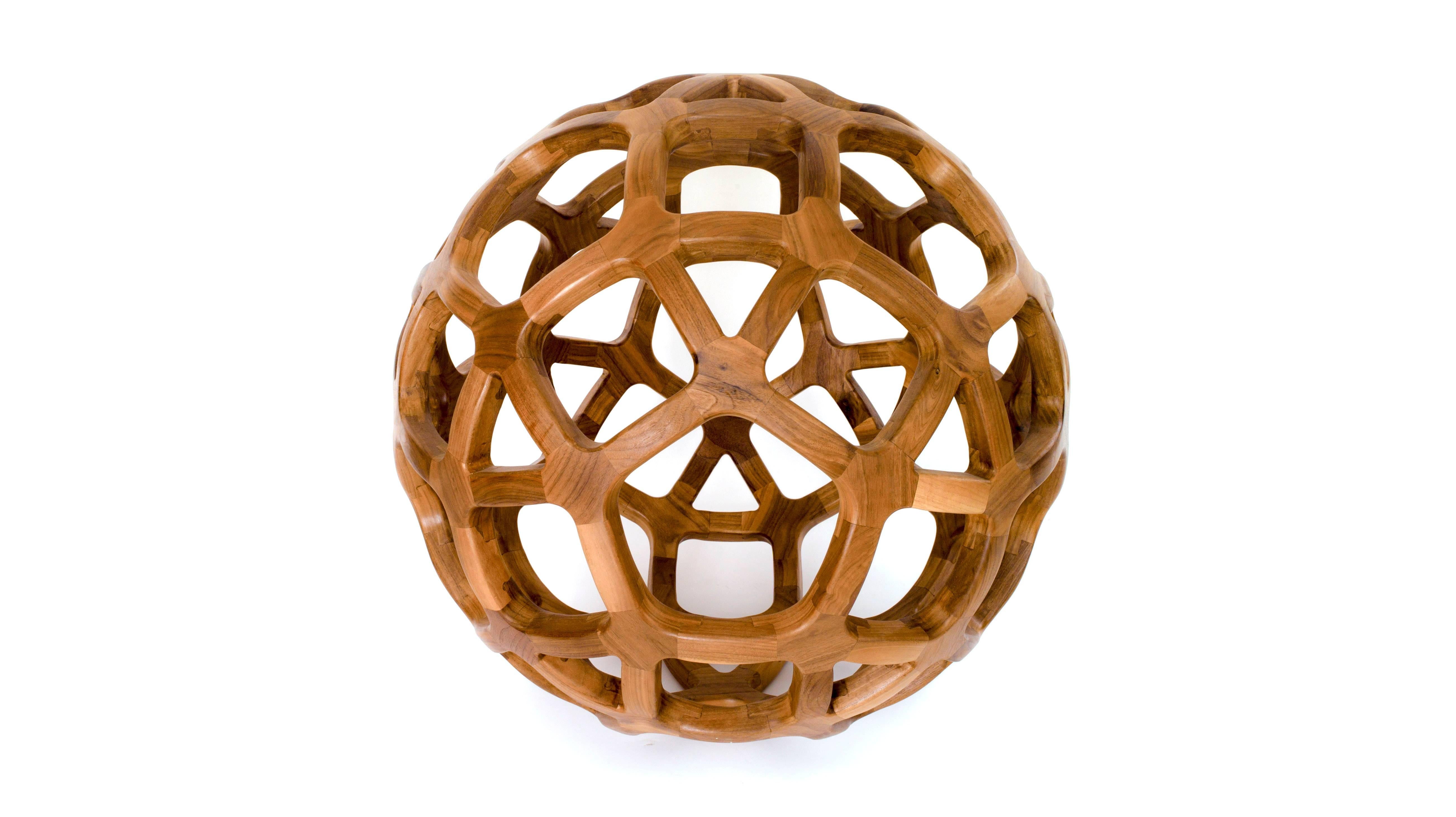 Hand-Crafted Contemporary Mexican Handcrafted Geometric Archimedean Sphere Walnut Sculpture For Sale