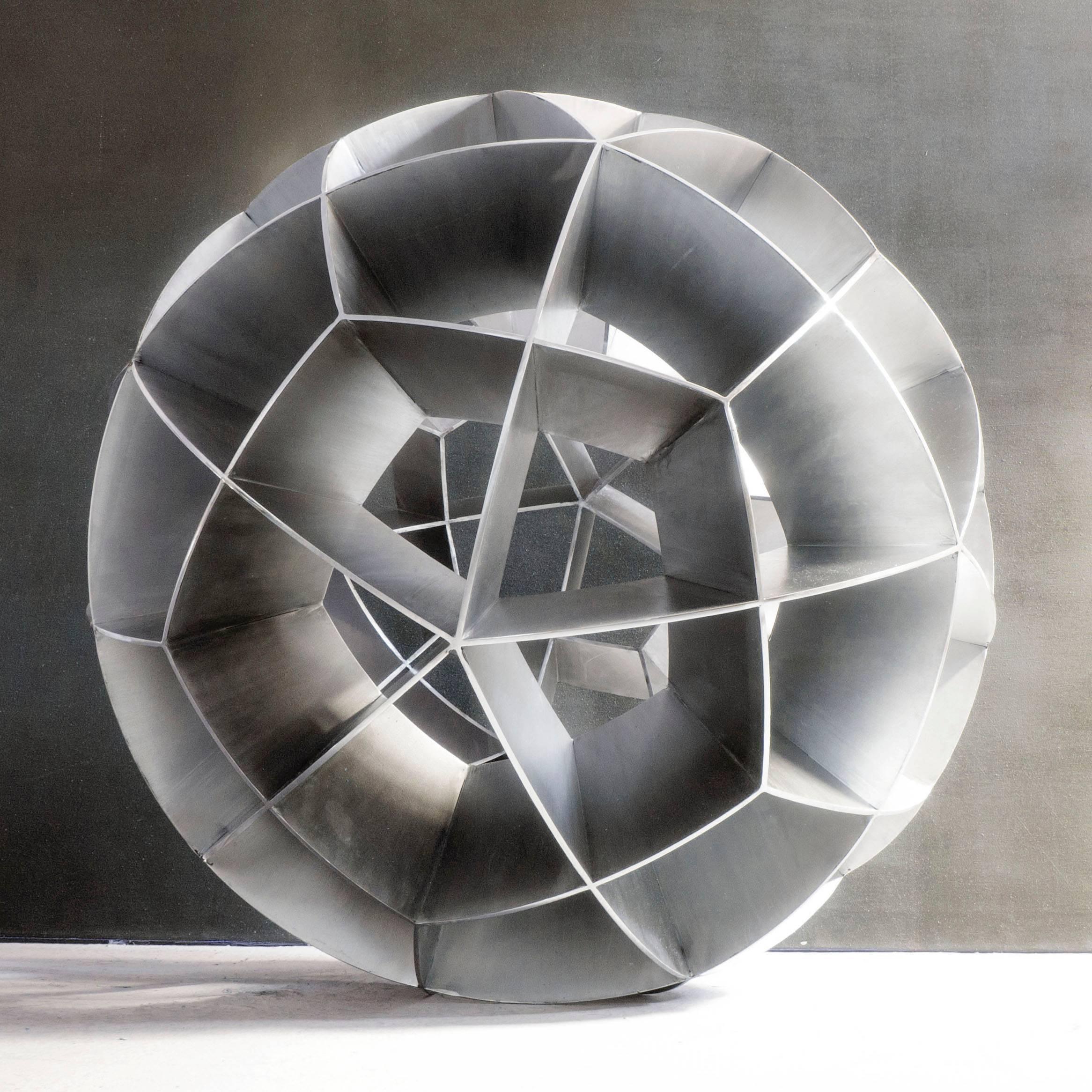 Welded Contemporary Mexican Geometric Stainless Steel Trapezoidal Sphere Sculpture