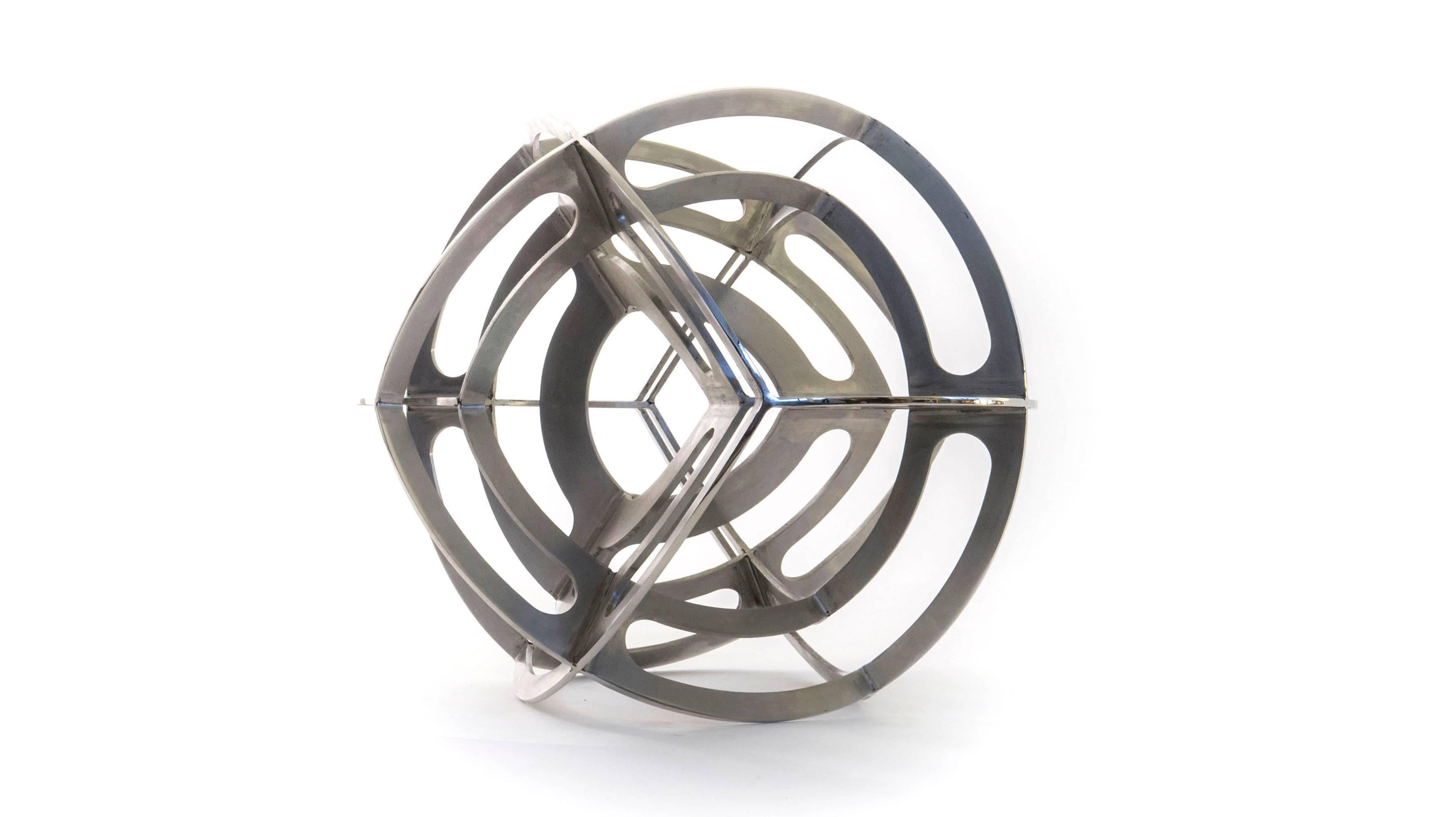 Other Contemporary Mexican Geometric Dual Tetrahedron Sphere Stainless Steel Sculpture For Sale