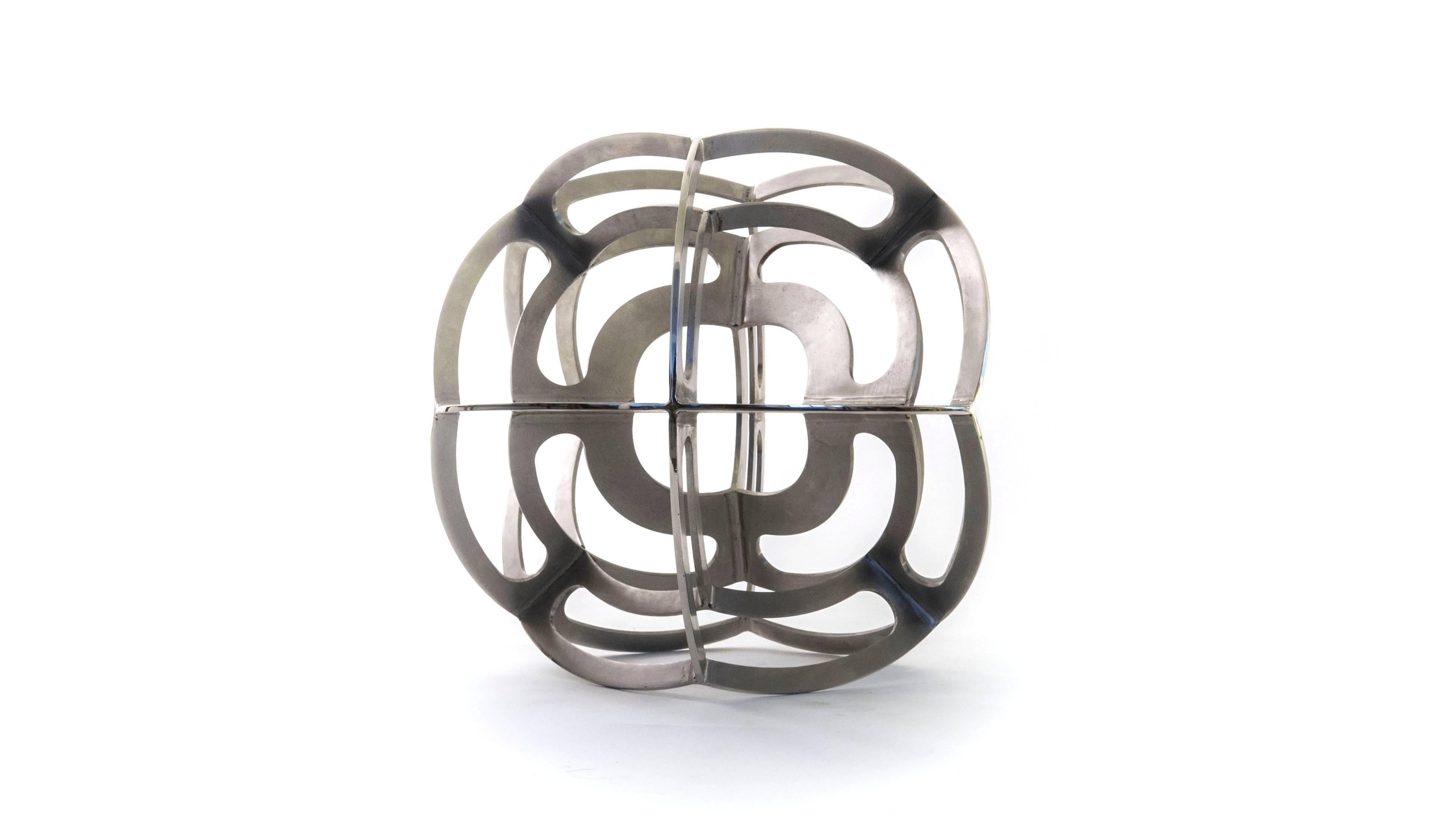 Contemporary Mexican Geometric Dual Tetrahedron Sphere Stainless Steel Sculpture For Sale 1