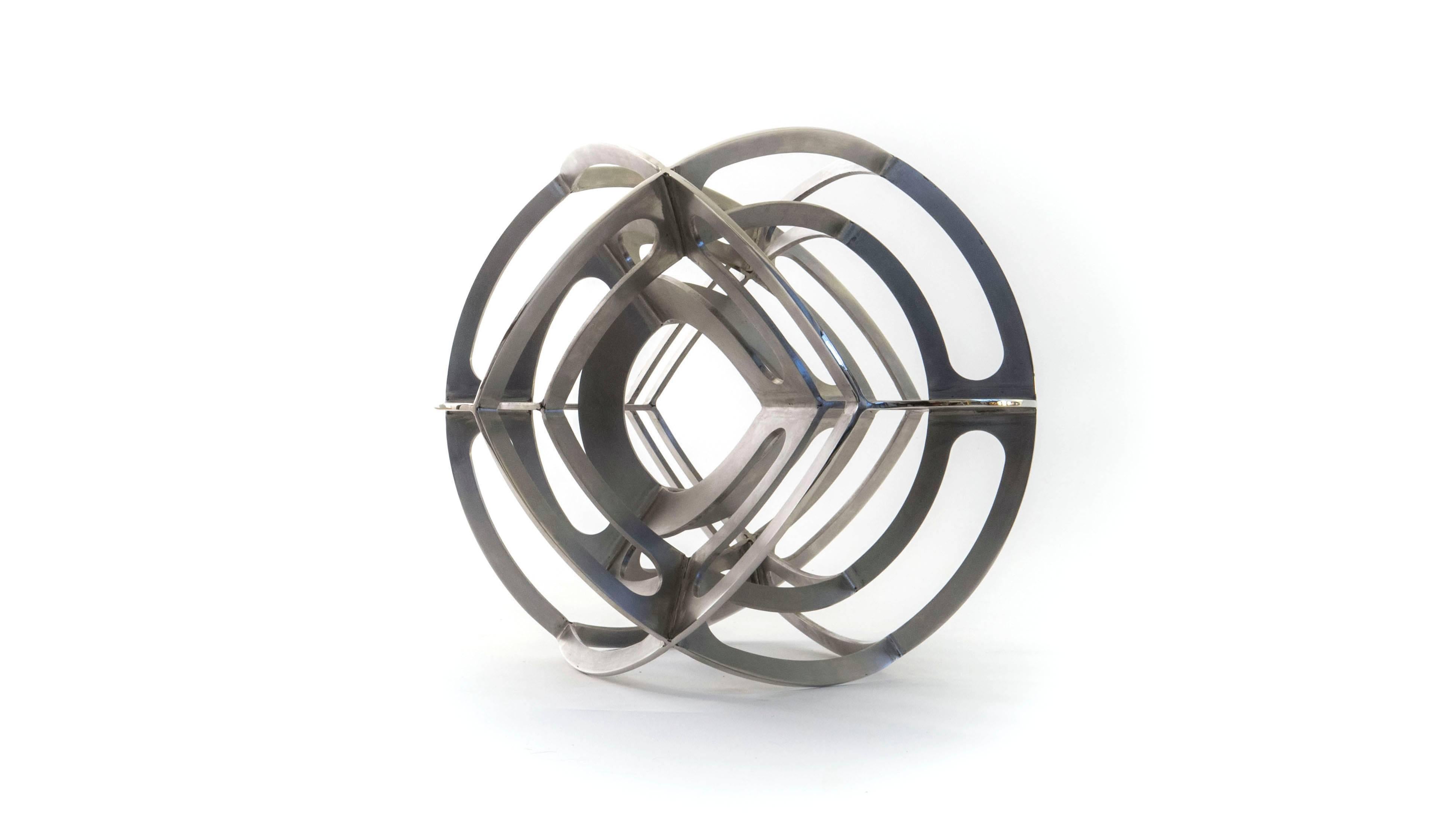 Welded Contemporary Mexican Geometric Dual Tetrahedron Sphere Stainless Steel Sculpture For Sale