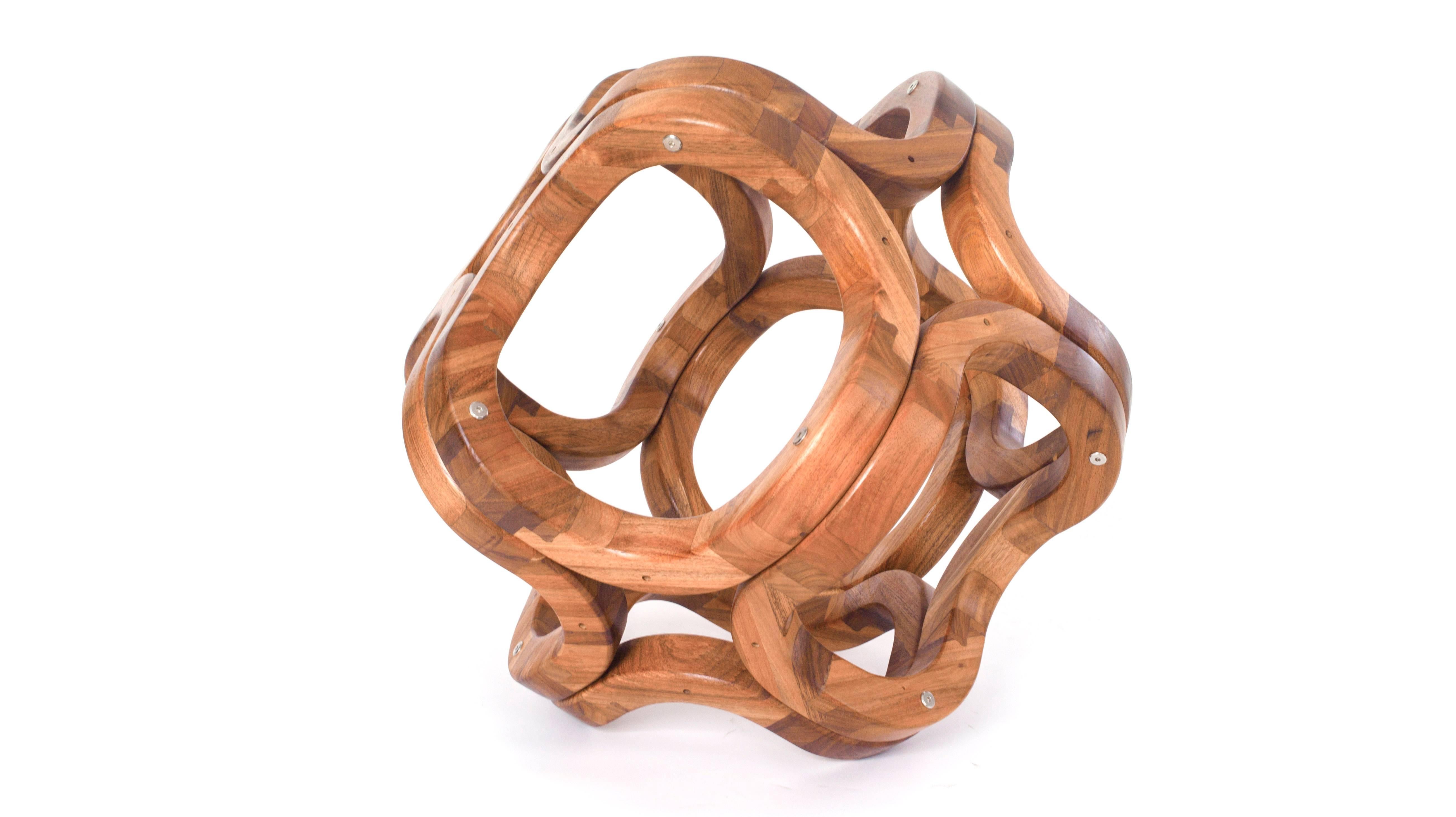 Hand-Crafted Contemporary Mexican Sculpture in Handcrafted Tzalam Wood Geometric Octahedron 