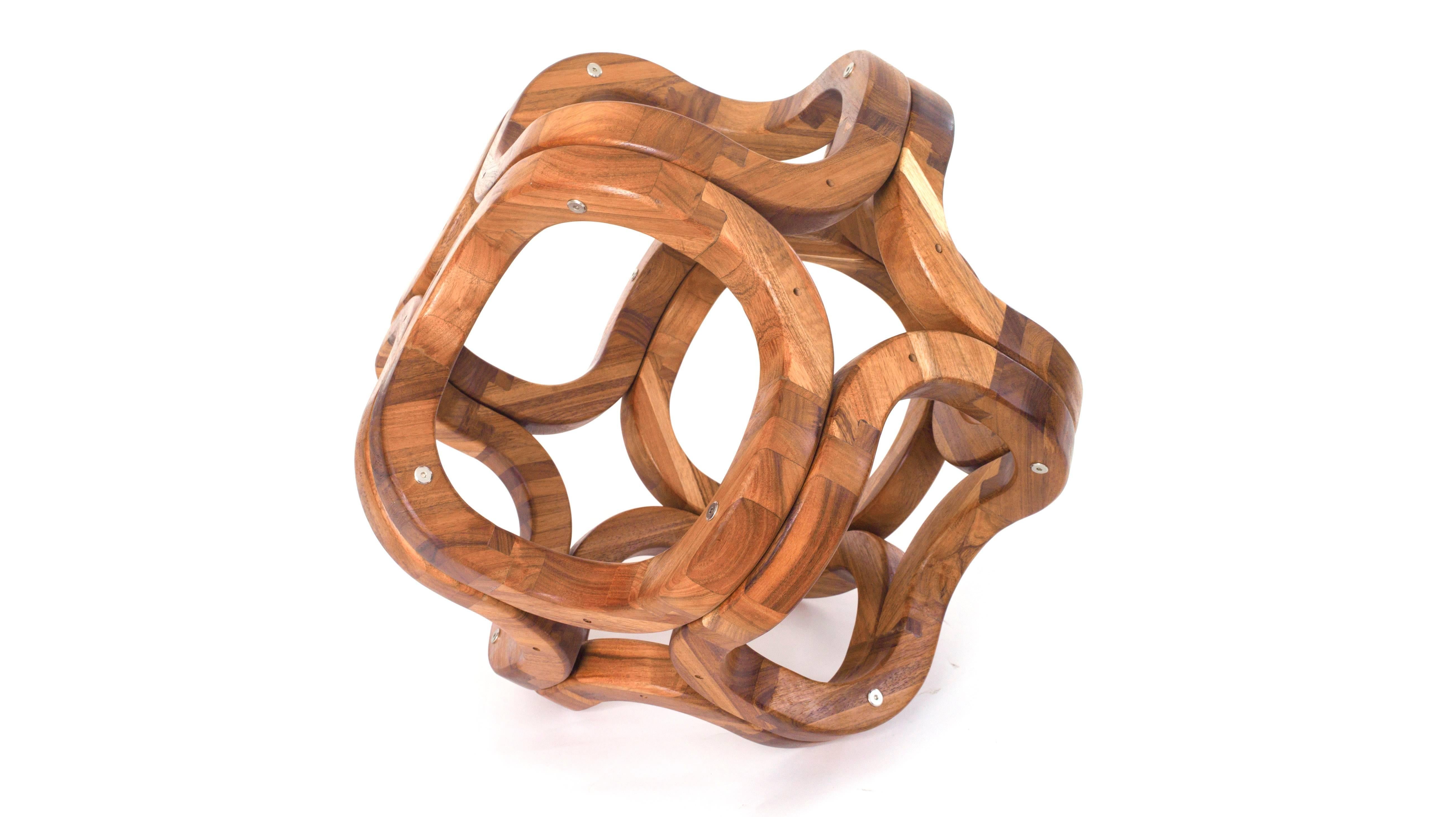 Contemporary Mexican Sculpture in Handcrafted Tzalam Wood Geometric Octahedron  2