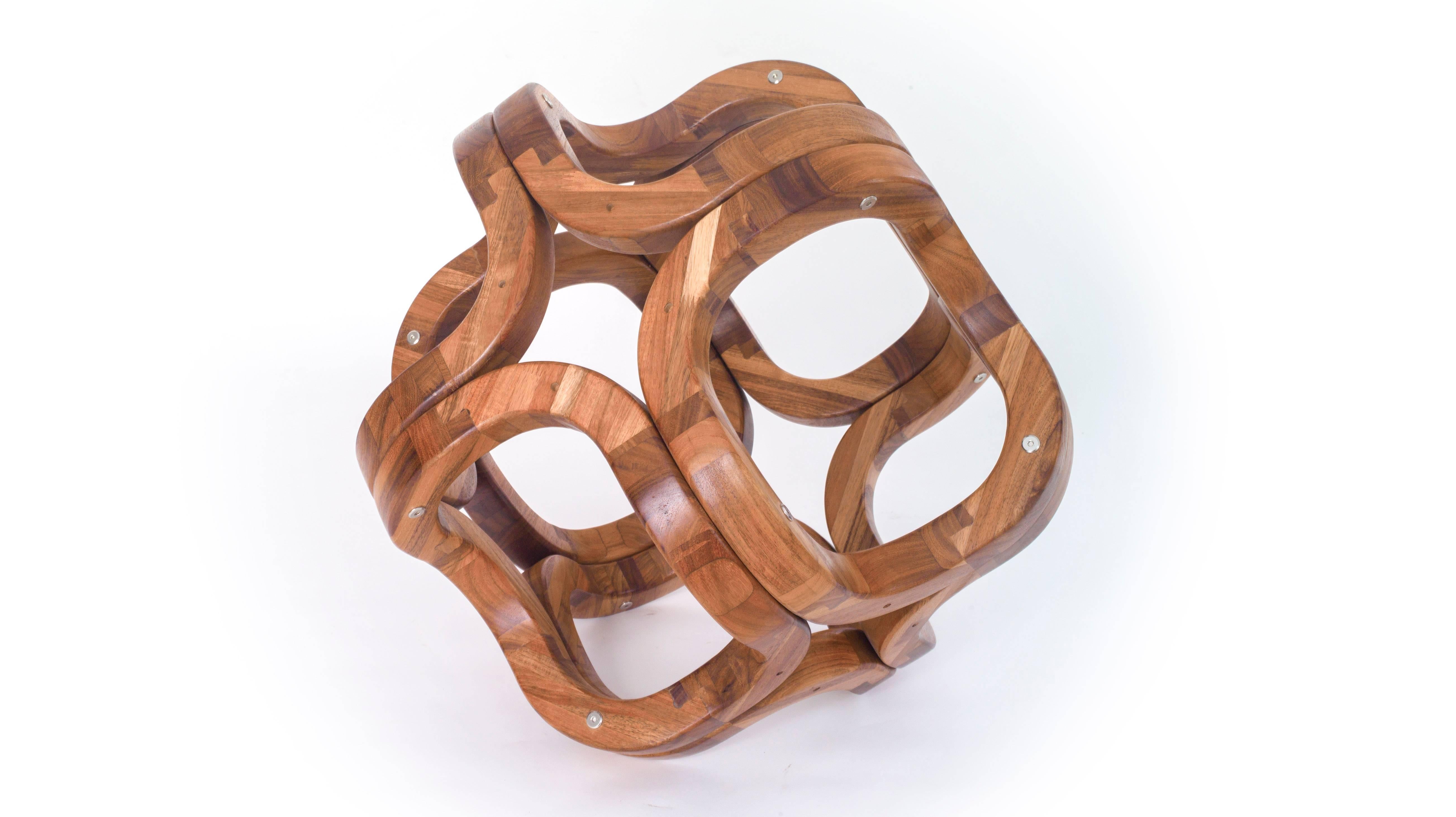 Contemporary Mexican Sculpture in Handcrafted Tzalam Wood Geometric Octahedron  4