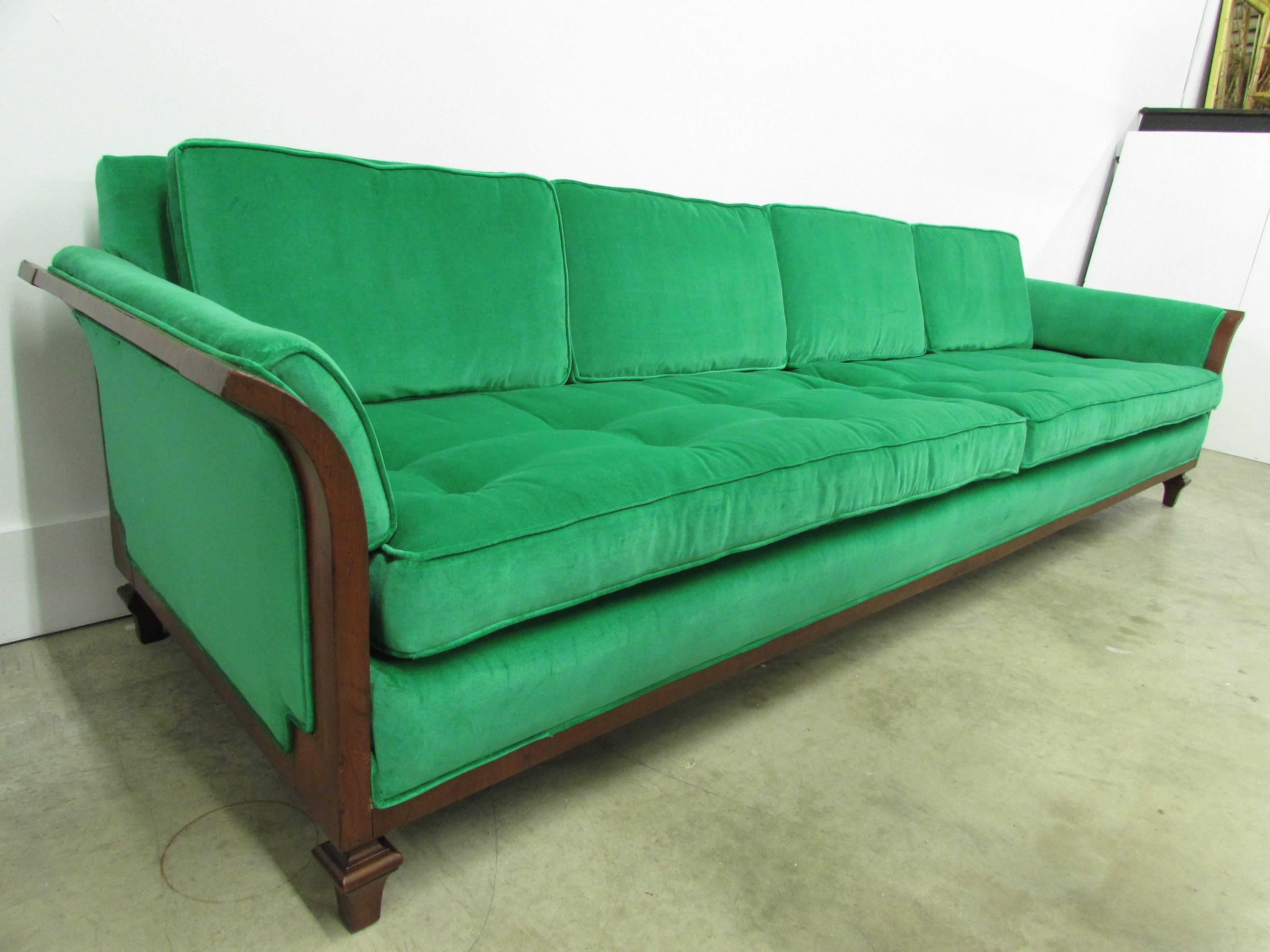 Lacquered Tomlinson Walnut Sofa- Mid Century with New Upholstery For Sale