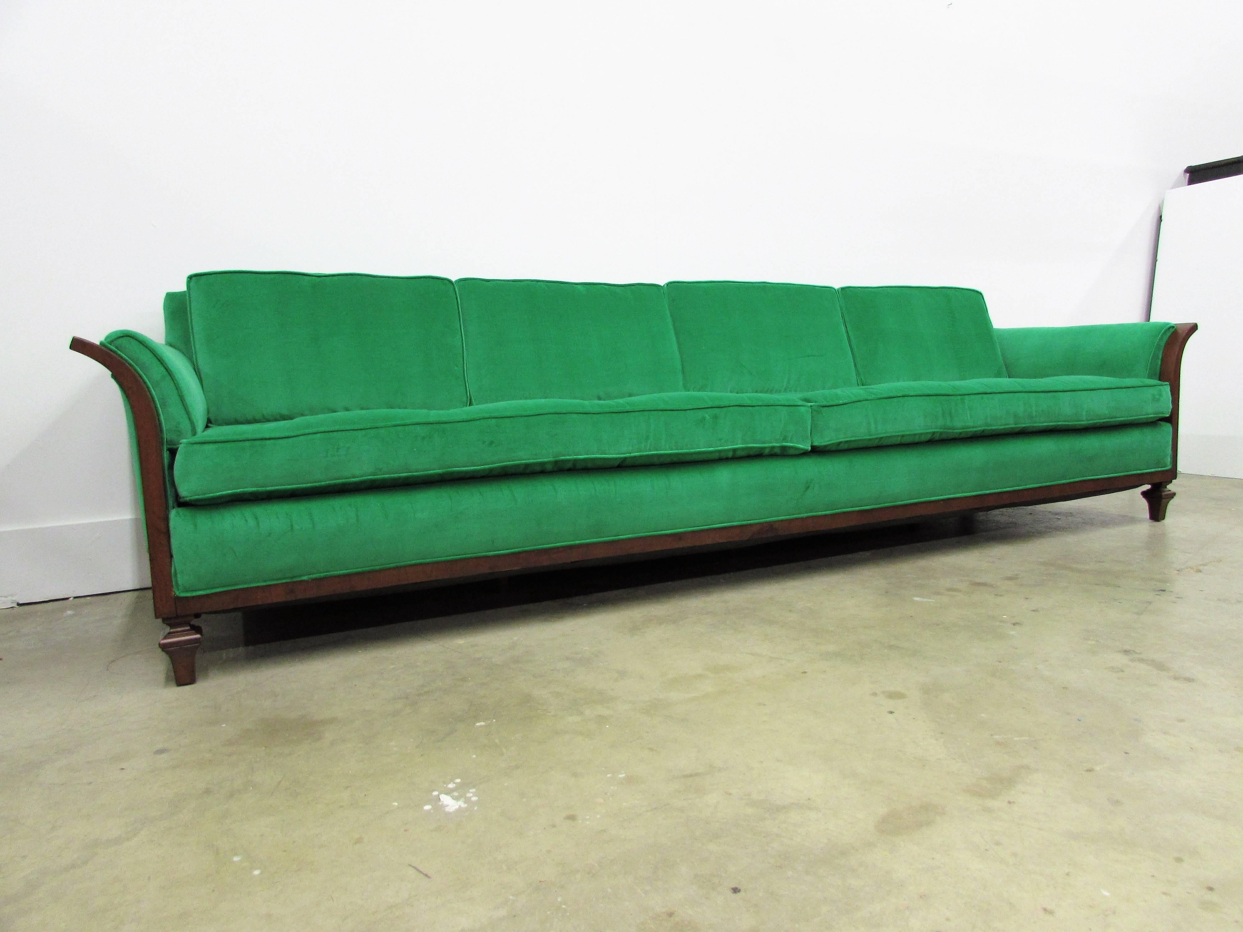 Tomlinson Walnut Sofa- Mid Century with New Upholstery In Excellent Condition For Sale In Raleigh, NC