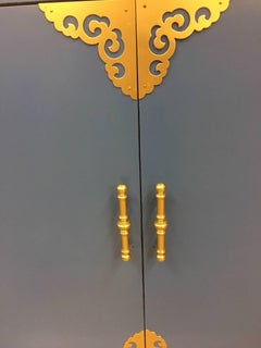Asian Themed Athens Blue and Brass Cabinet