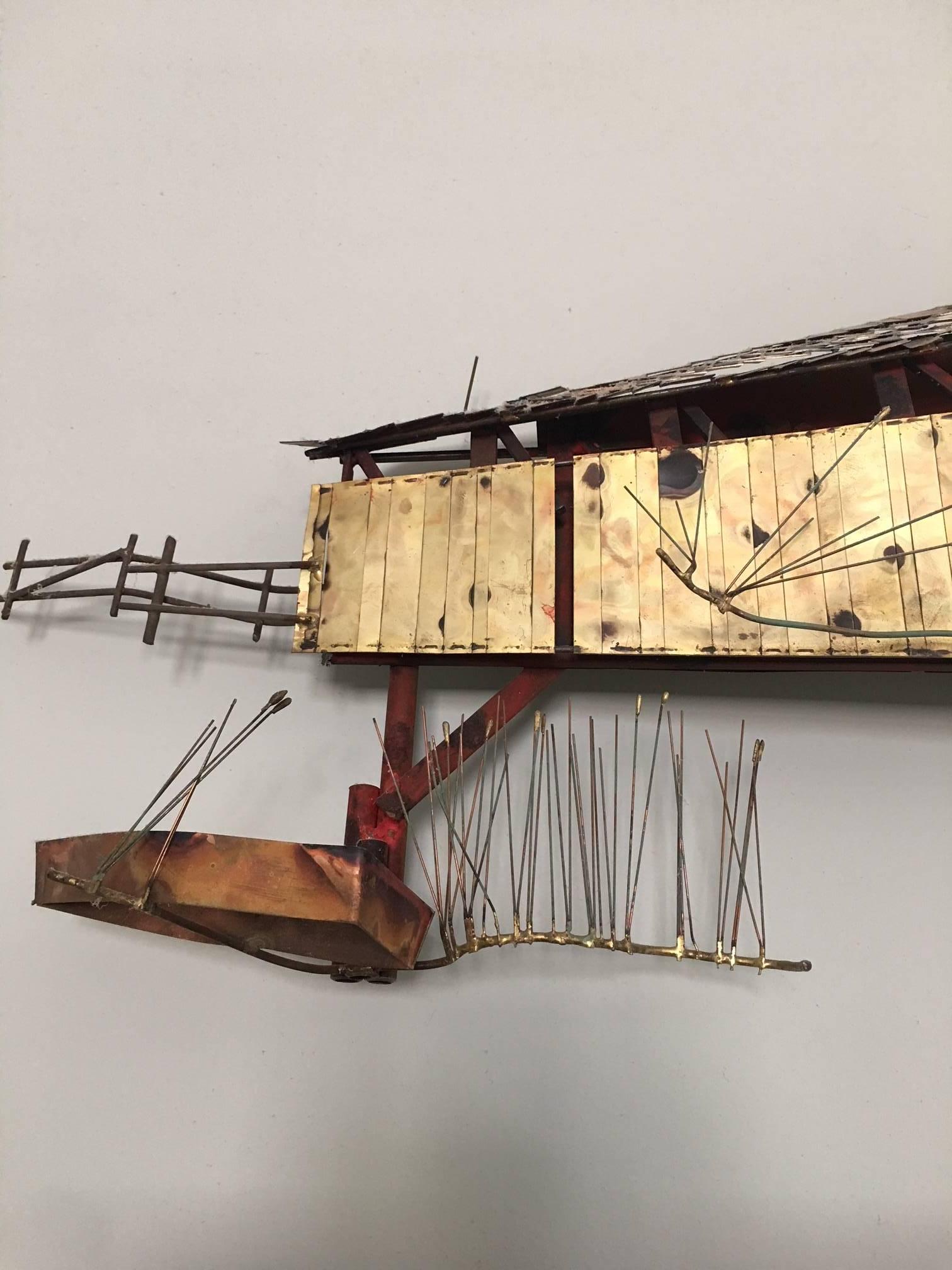 Brutalist Curtis Jere Covered Bridge Wall Sculpture  For Sale