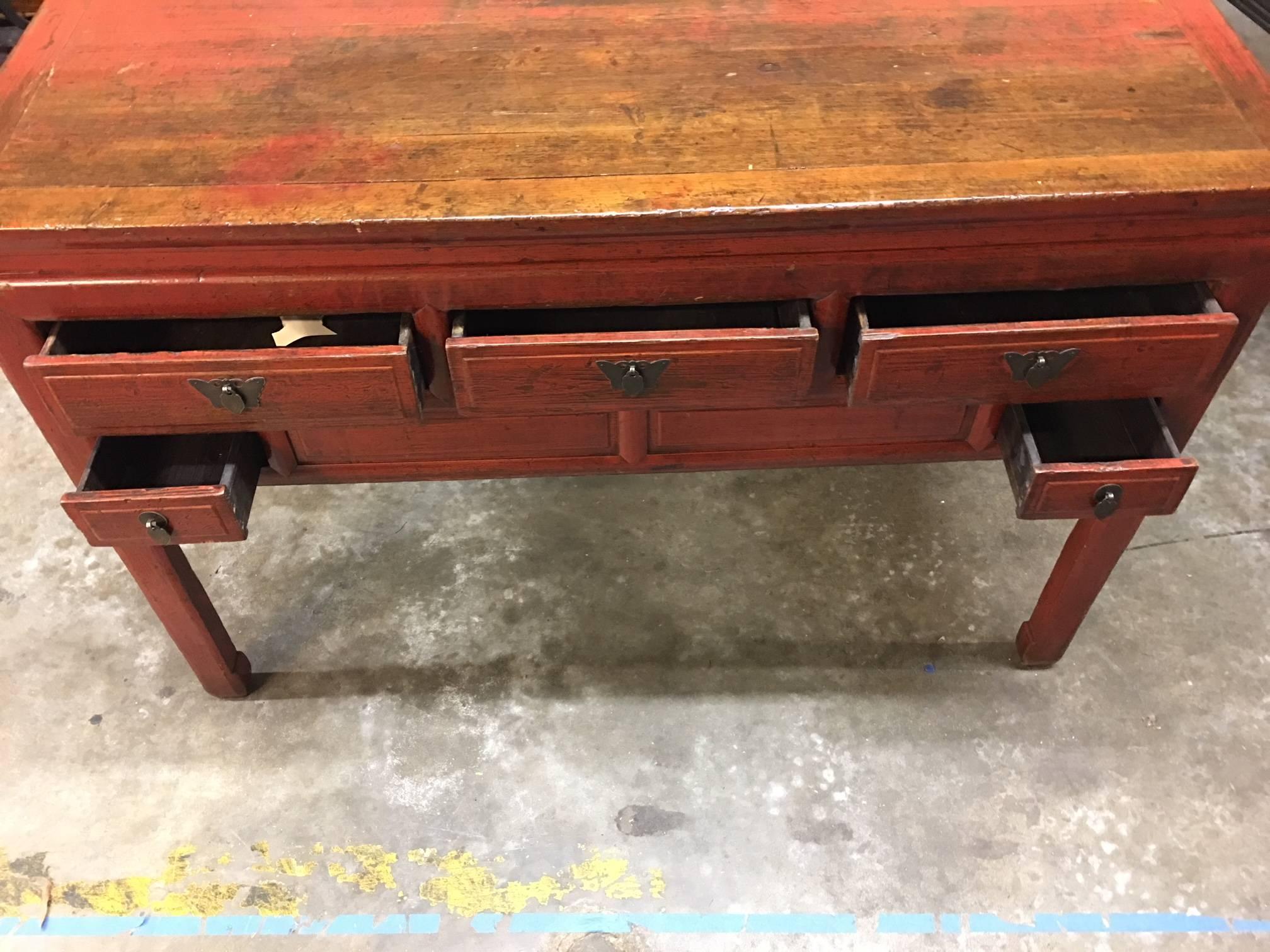 Unknown Chinese Red Lacquered Console 
