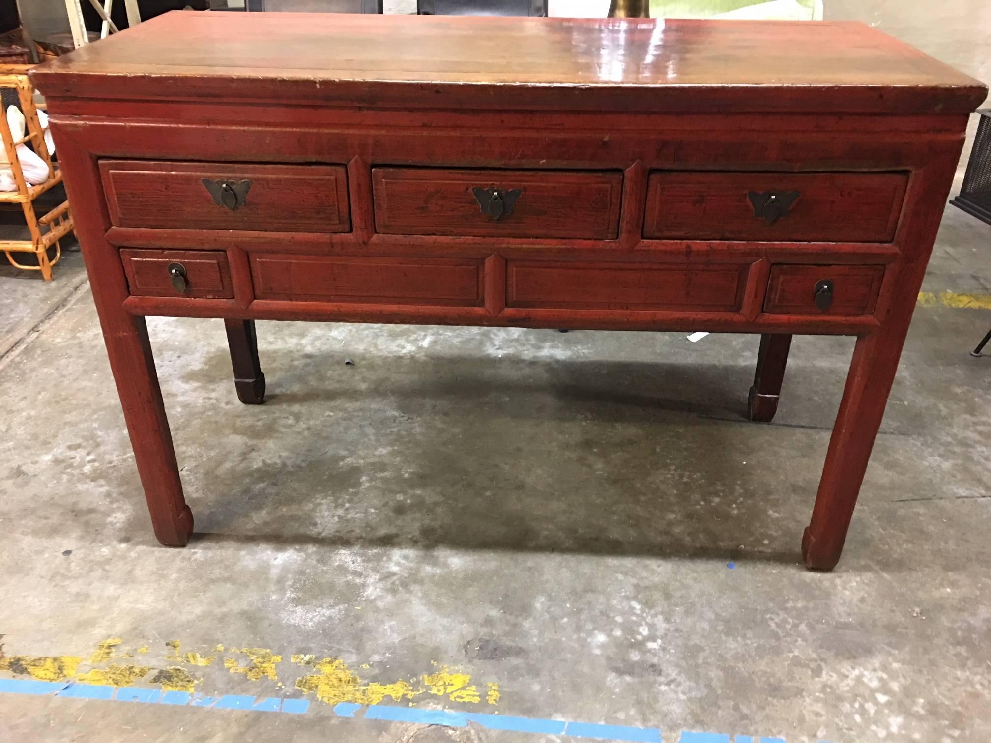 Chinese Red Lacquered Console  1